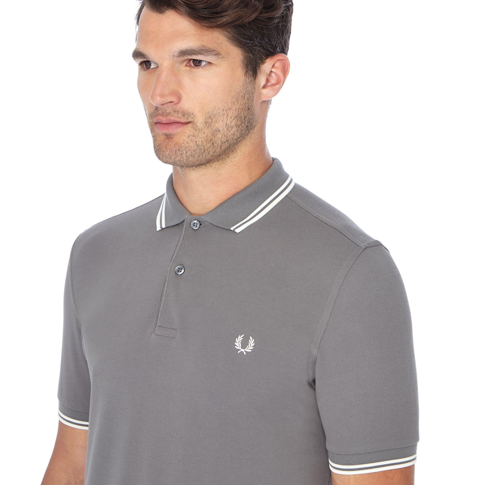 Fred Perry Cotton Grey Embroidered Logo Polo Shirt in Grey ...