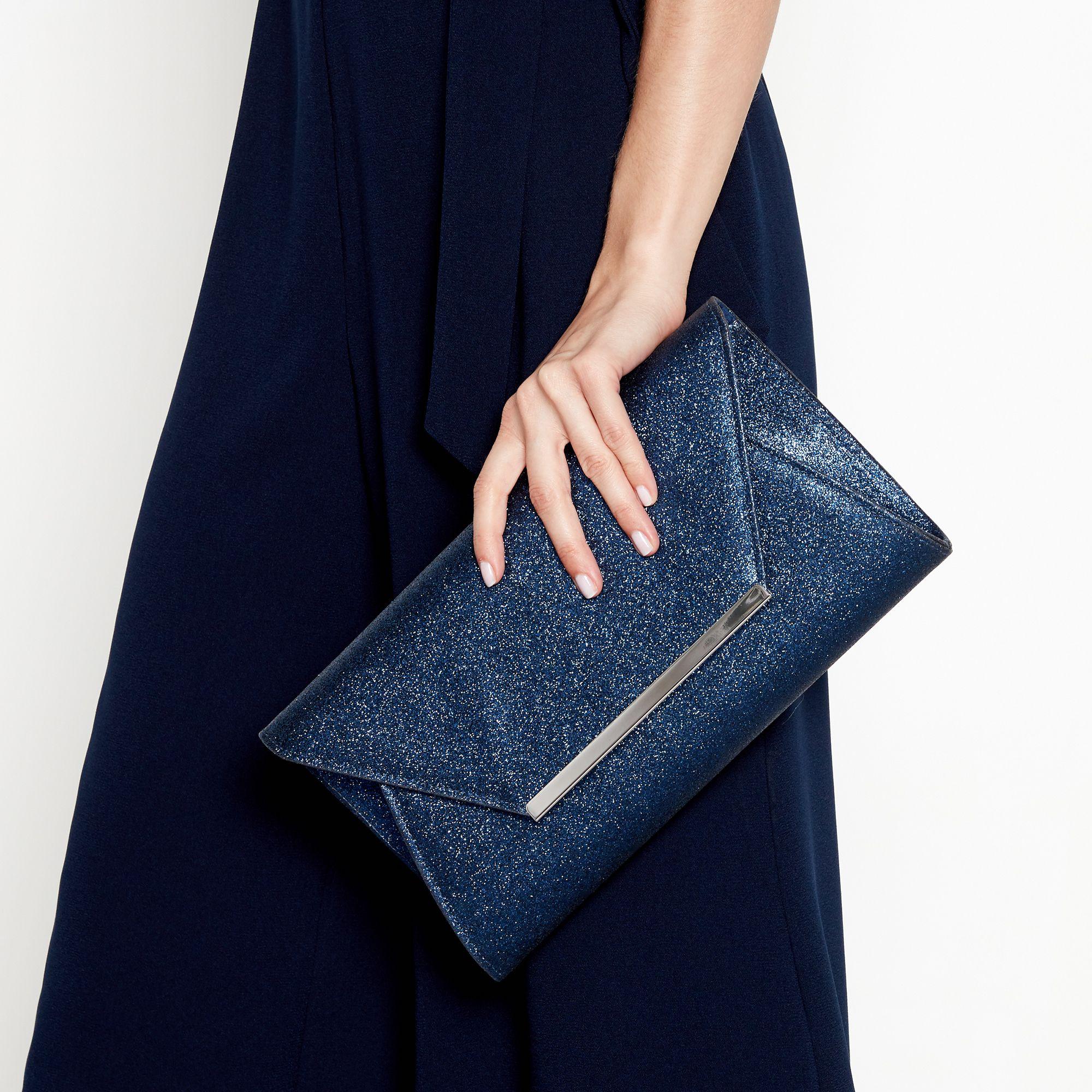 navy sparkly clutch bag