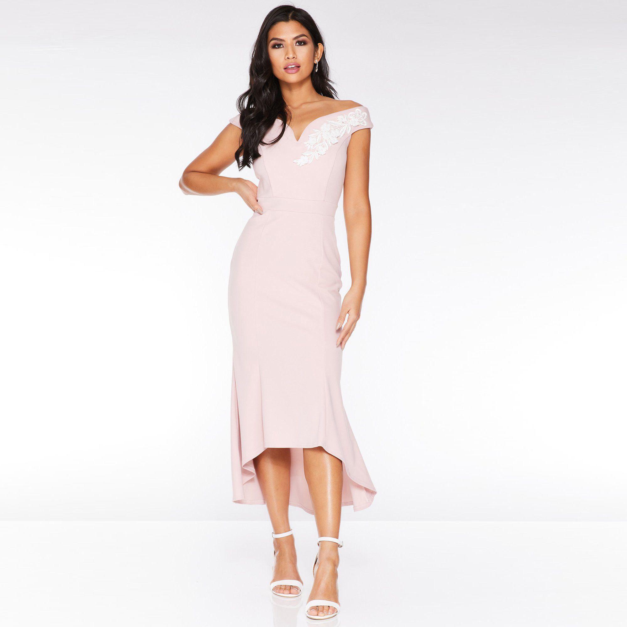 quiz navy and cream bardot dress