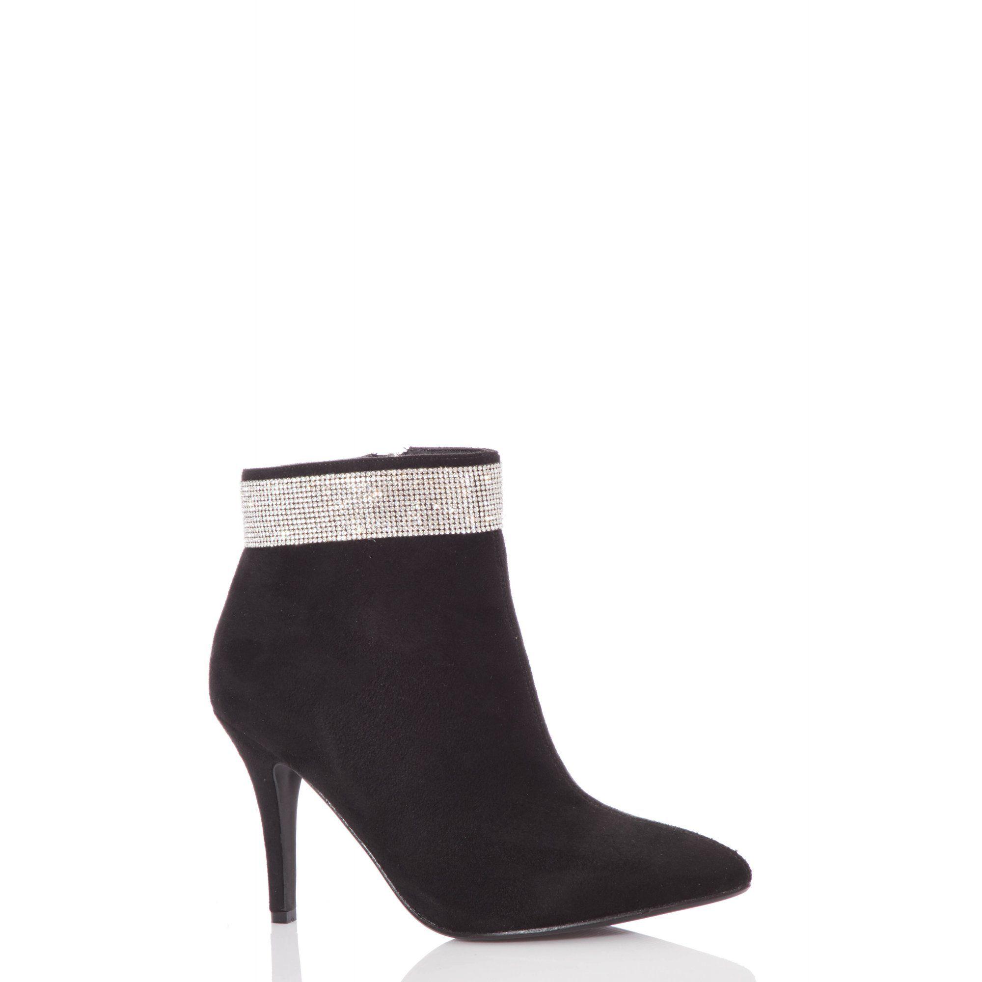 black ankle boots with diamante heels