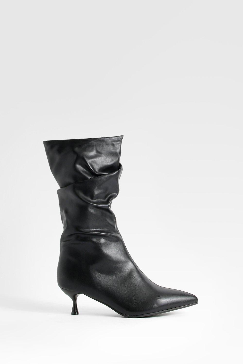 Ruched kitten top heel boots