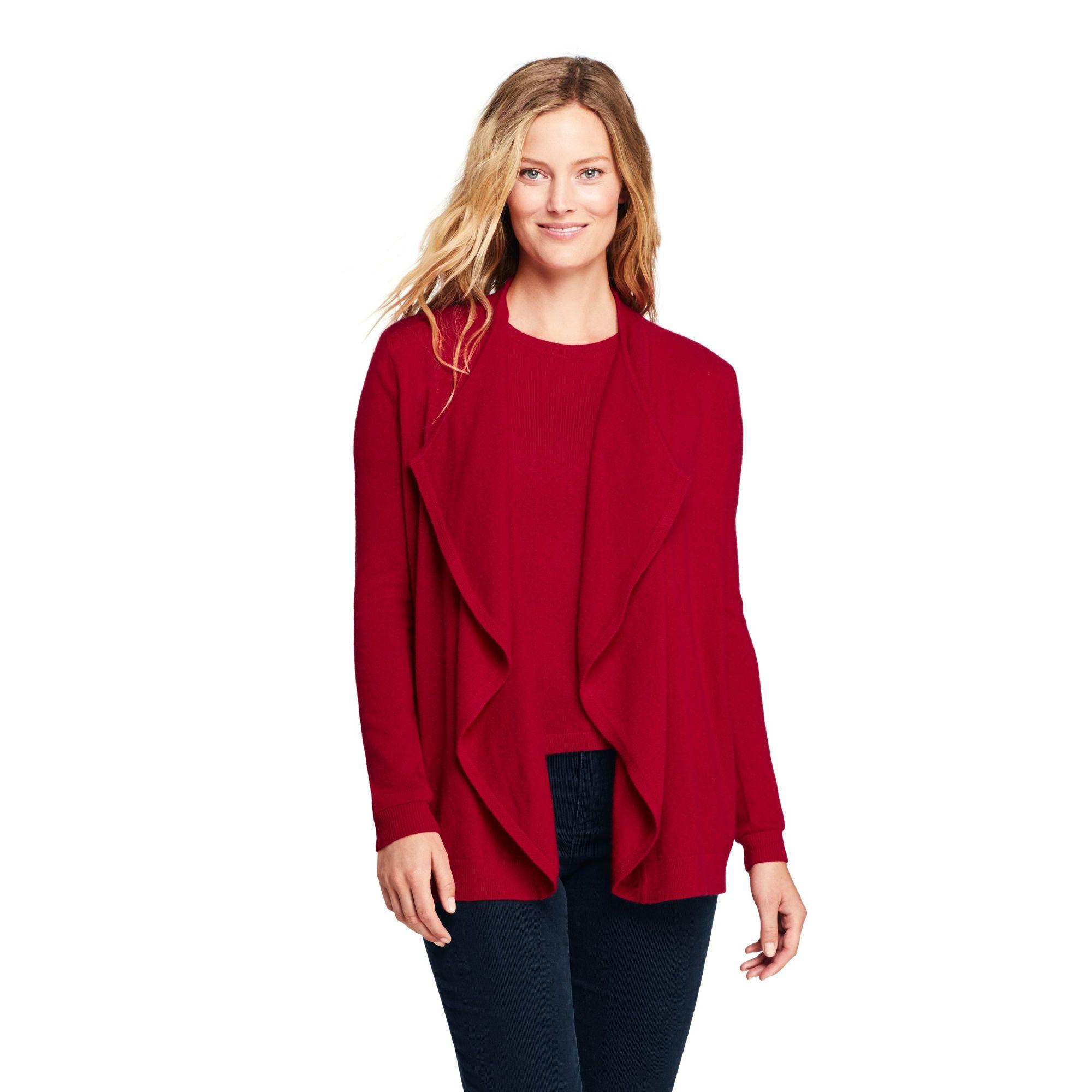 Lands' End Cashmere Waterfall Cardigan in Red Lyst