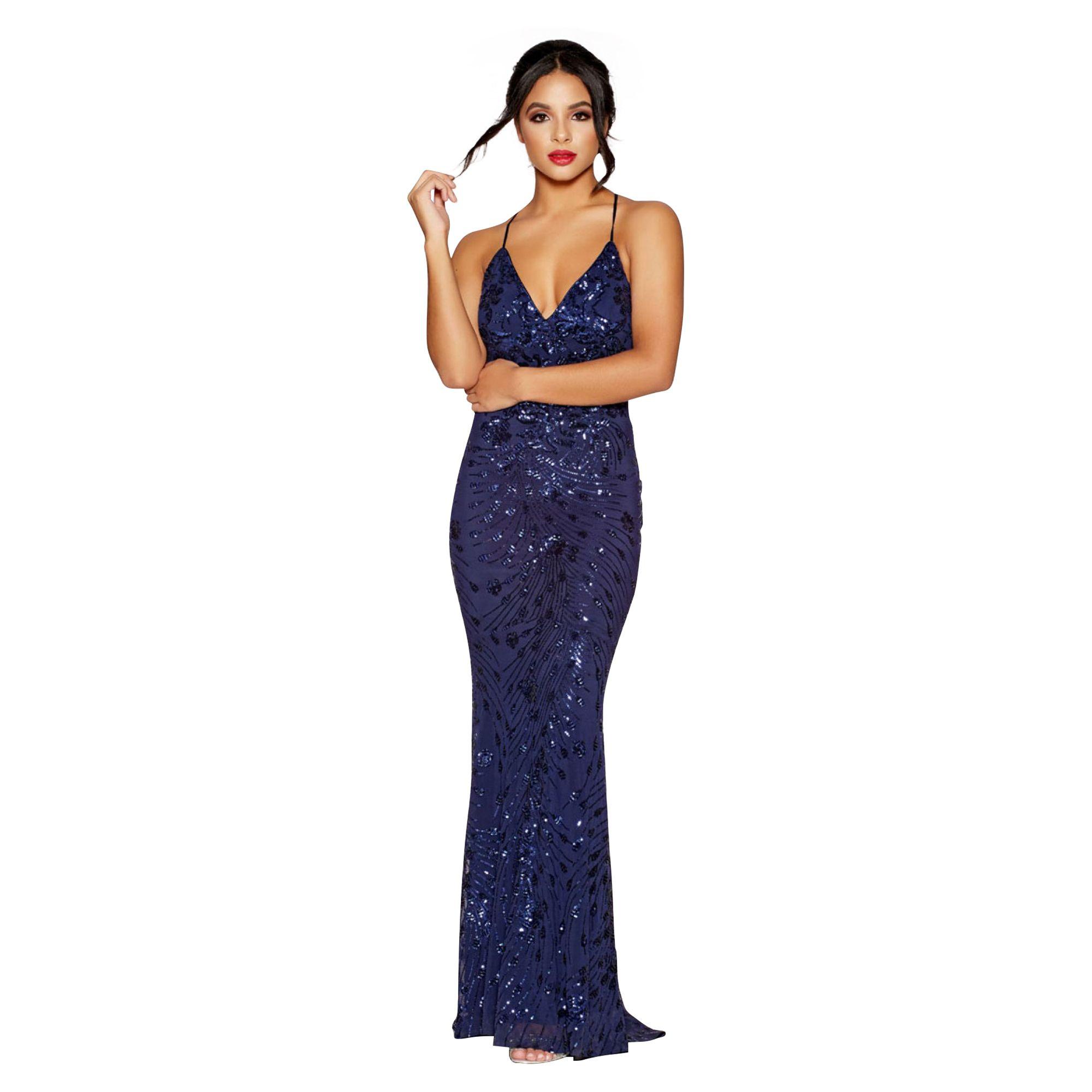 quiz navy sequin maxi dress