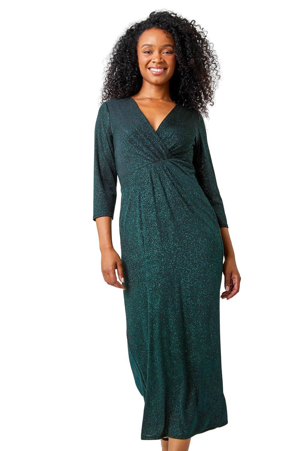 Buy Roman Green Plain Stretch Drape Maxi Dress from the Next UK