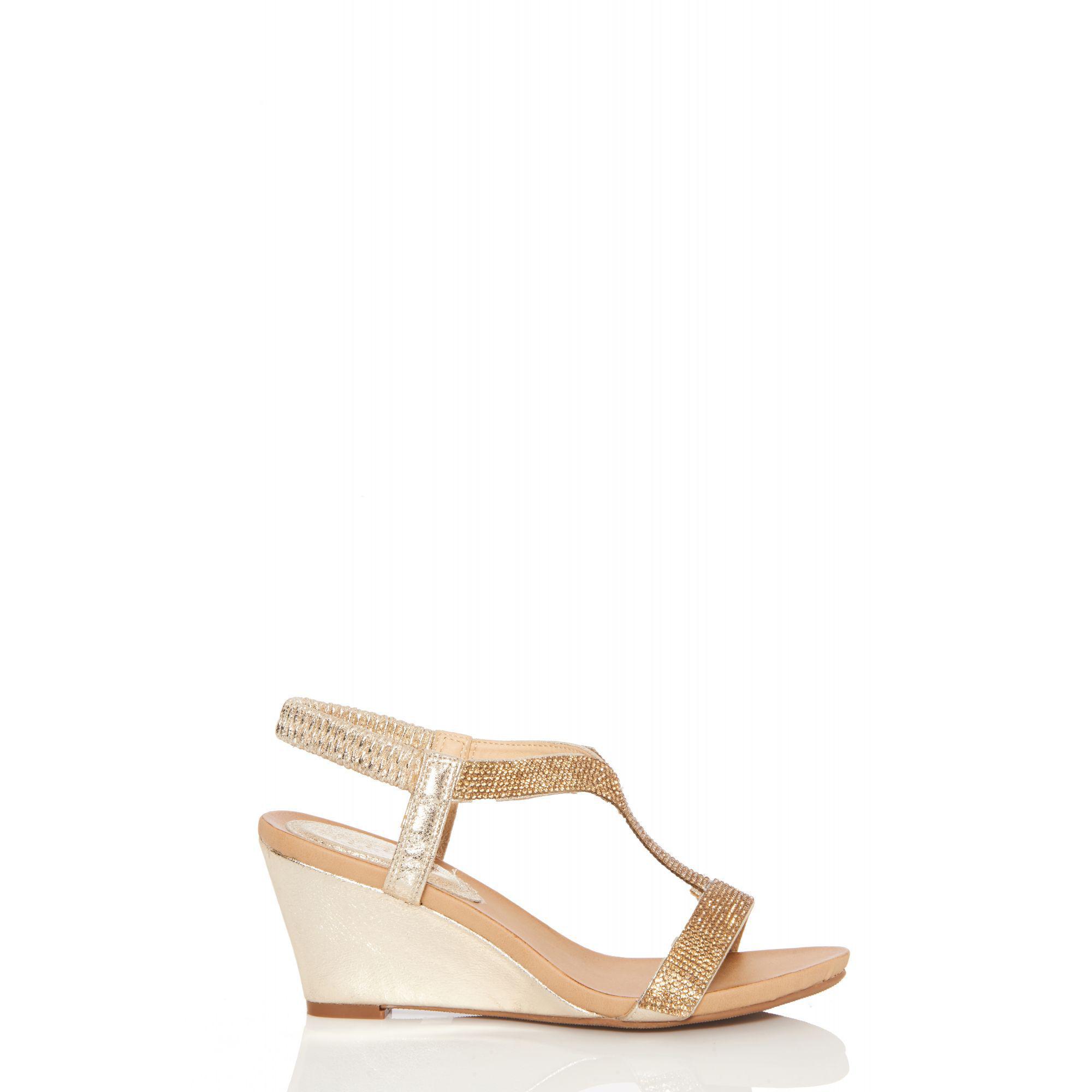 gold diamante wedge sandals
