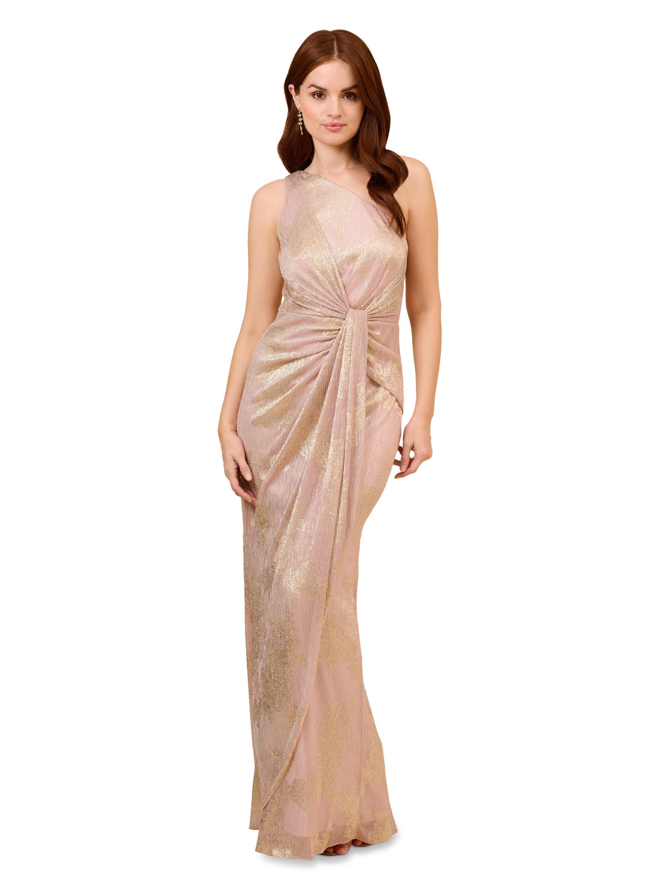 Adrianna Papell Metallic One Shoulder Gown in Natural Lyst UK