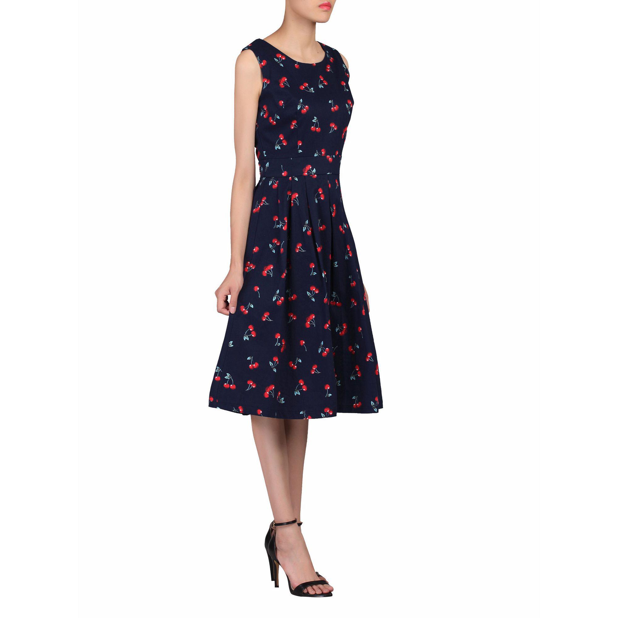 Jolie Moi Cotton Navy Floral Print Pleated 50s Dress in Blue - Lyst