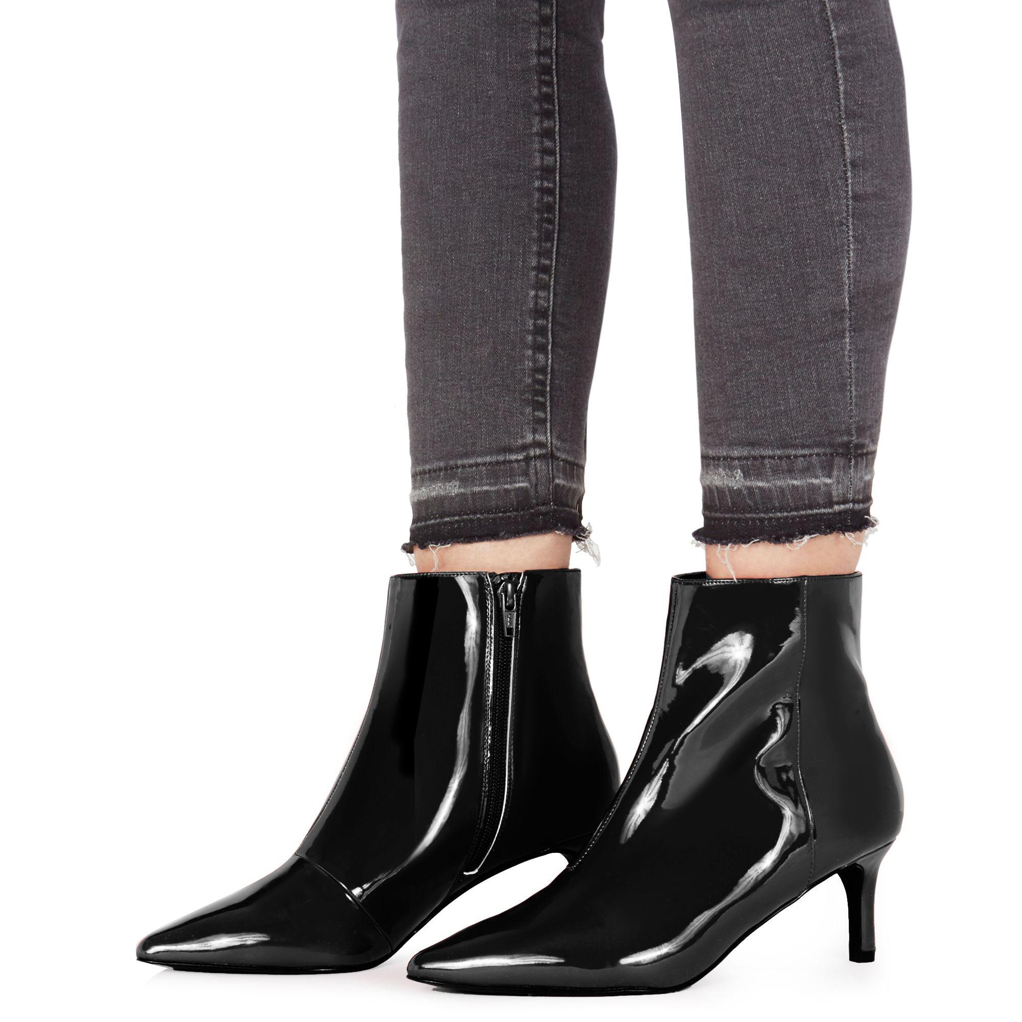 black patent kitten heel boots
