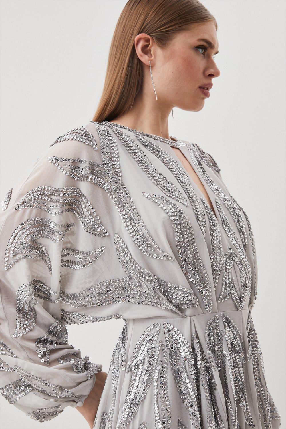 Tailored Compact Viscose Kimono Sleeve Plunge Neck Midi Dress | Karen Millen