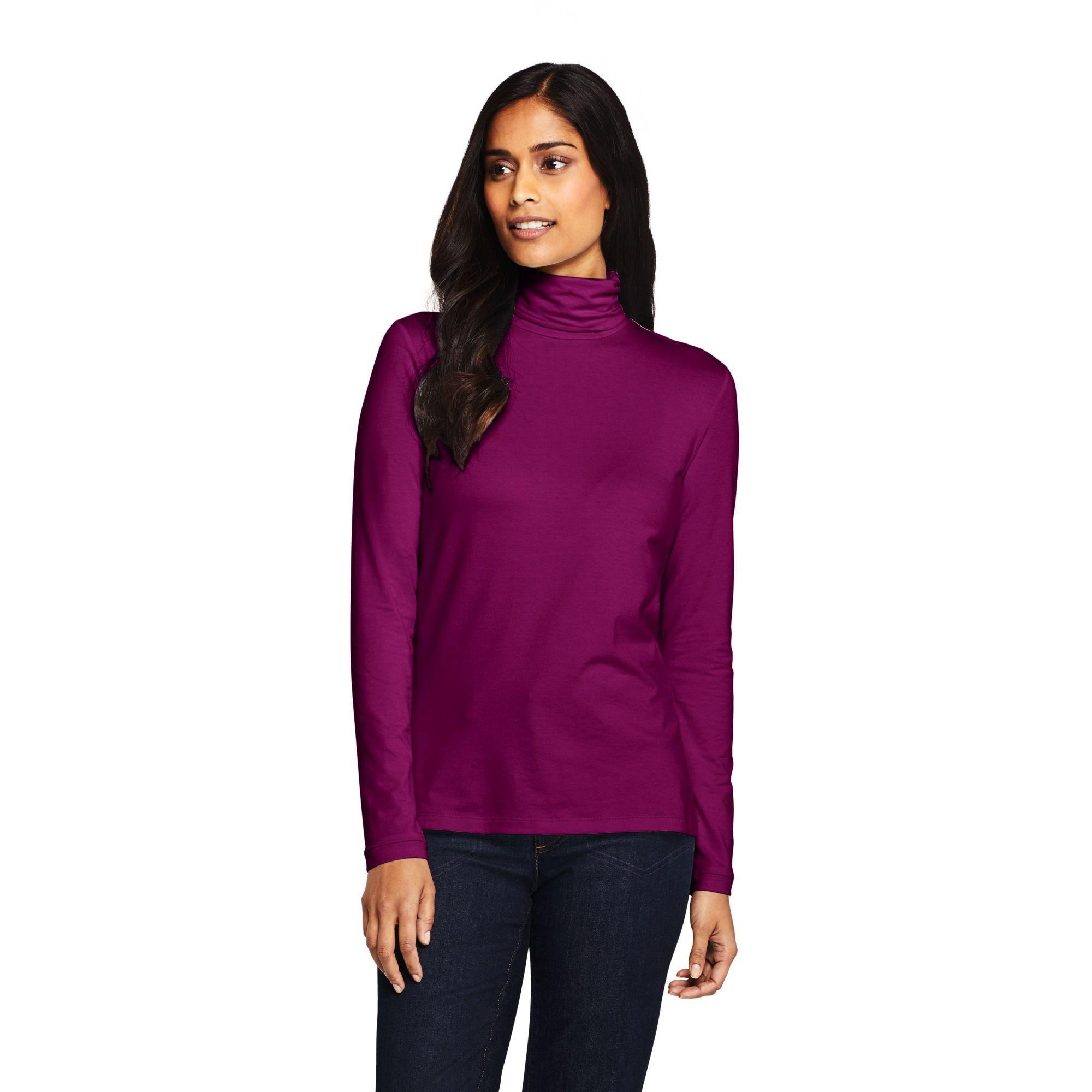 Lands' End Petite Cotton And Modal Roll Neck Top in Purple - Lyst