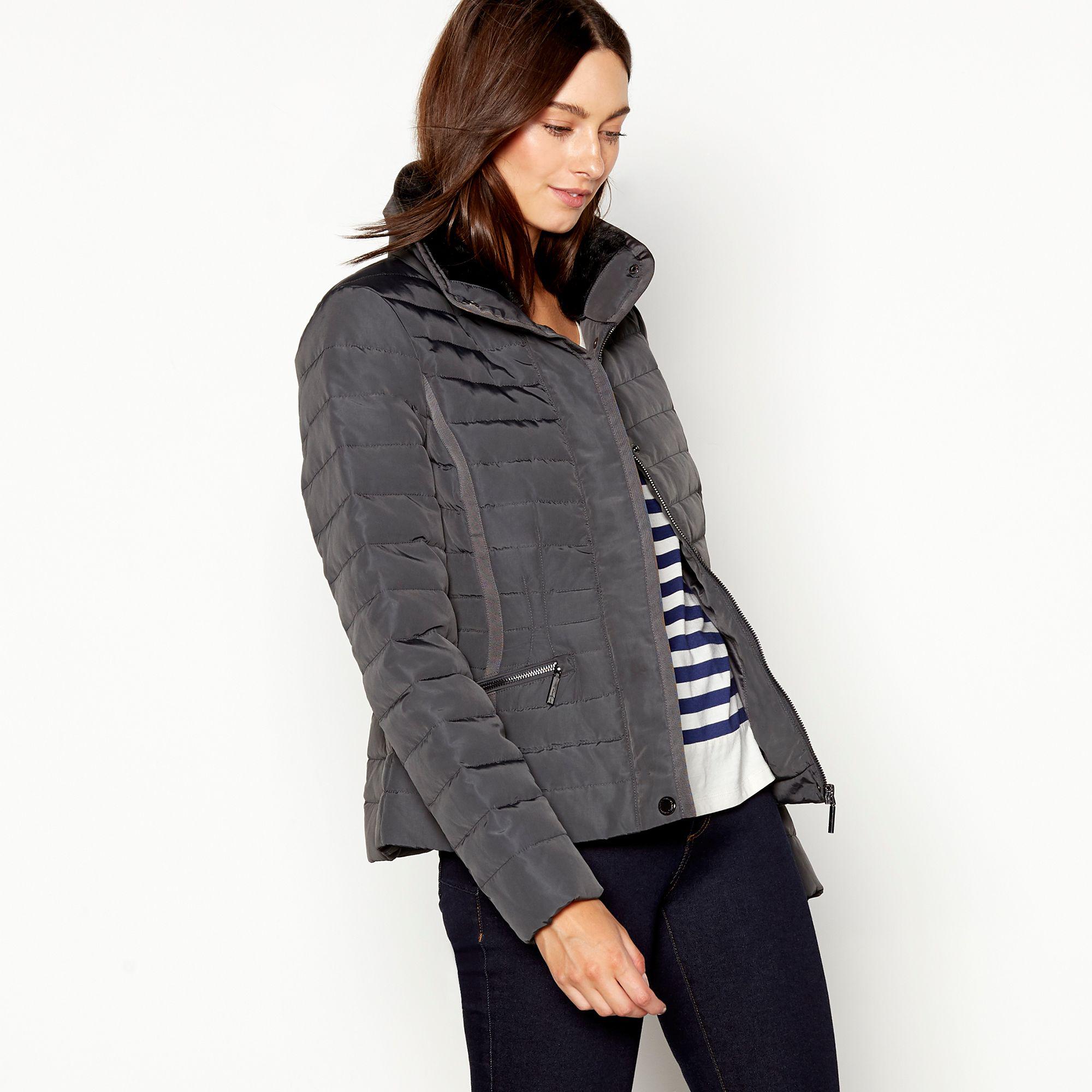 J By Jasper Conran Khaki Faux Fur Collar Padded Down Jacket