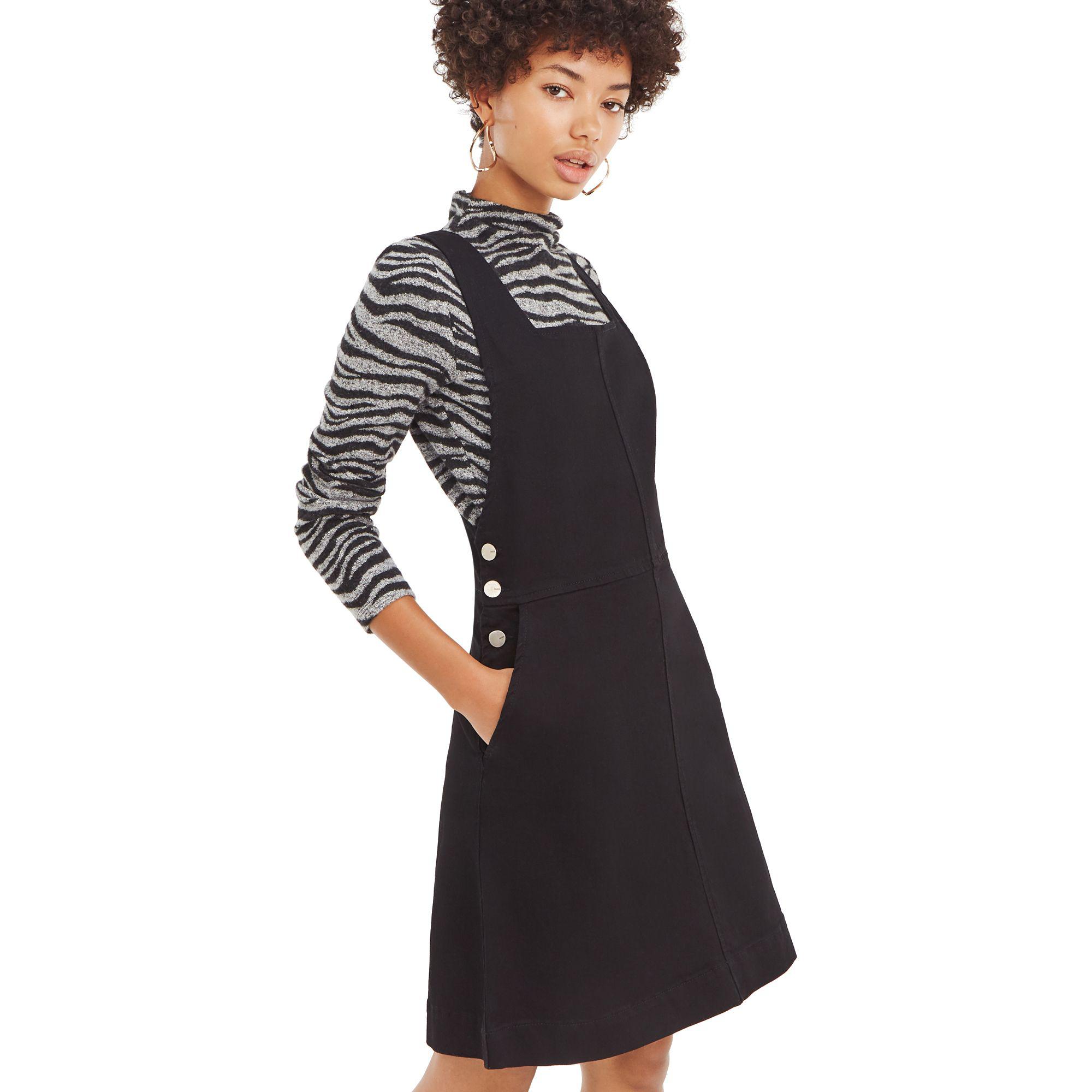 oasis black denim pinafore dress