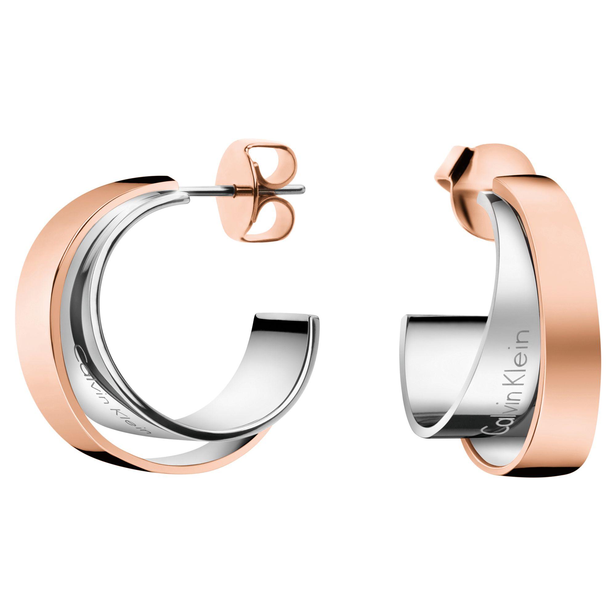 Calvin Klein Silver And Rose Gold 'unite' Hoop Earrings in Metallic - Lyst
