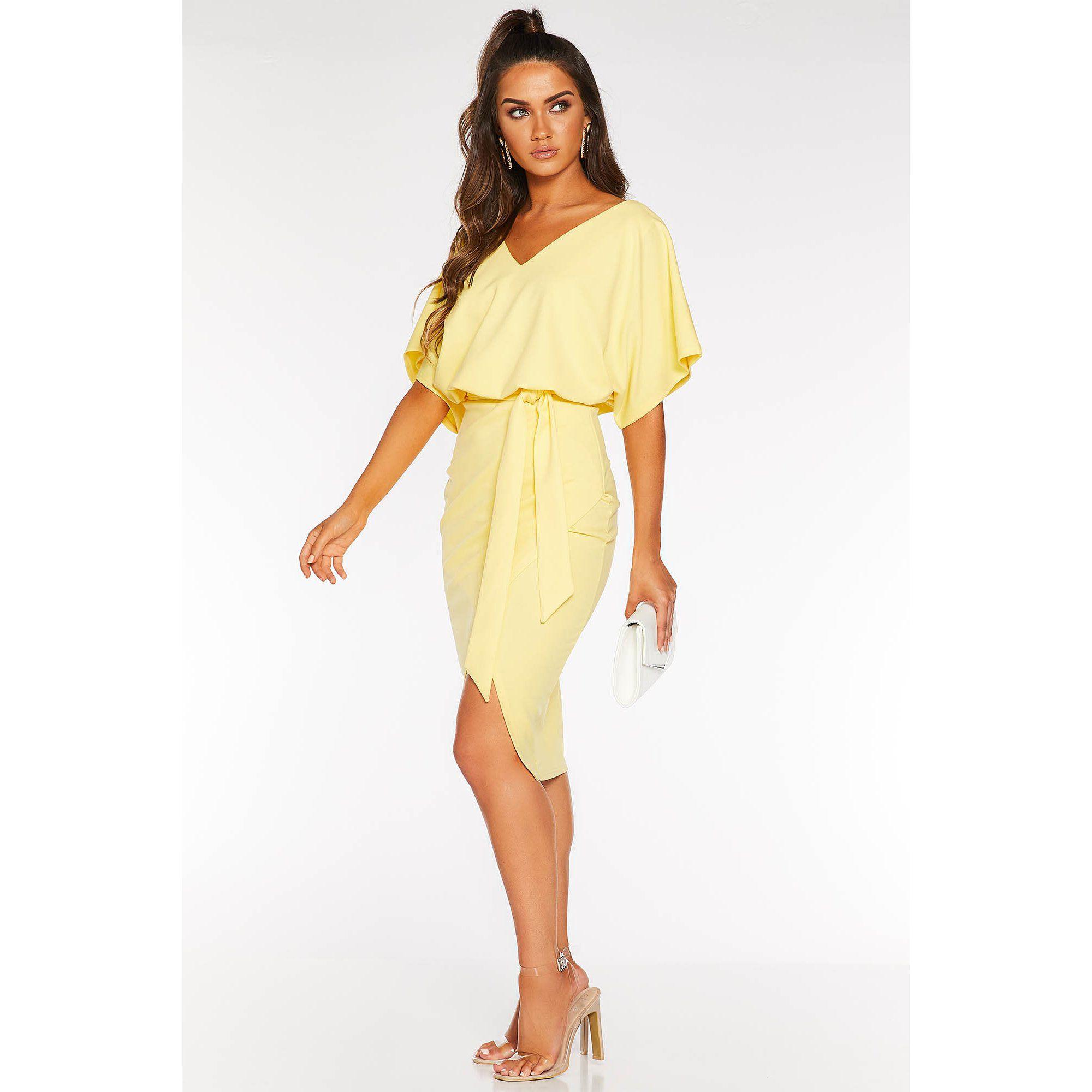 sam faiers yellow and pink batwing belted midi dress