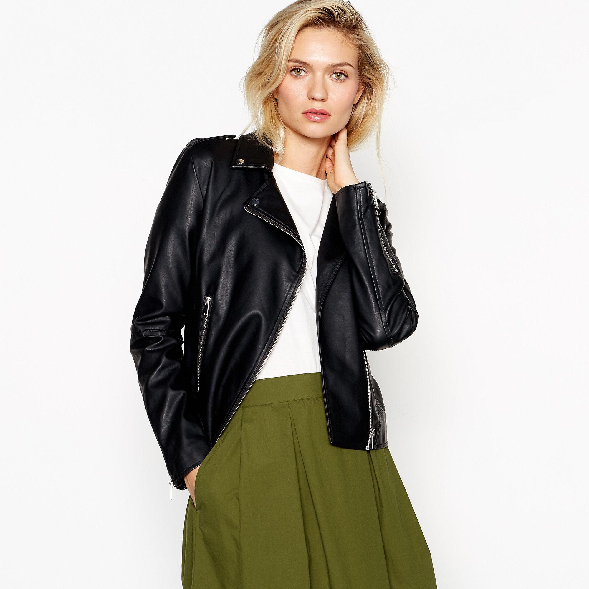 Vila Black Cara Leatherette Biker Jacket Lyst