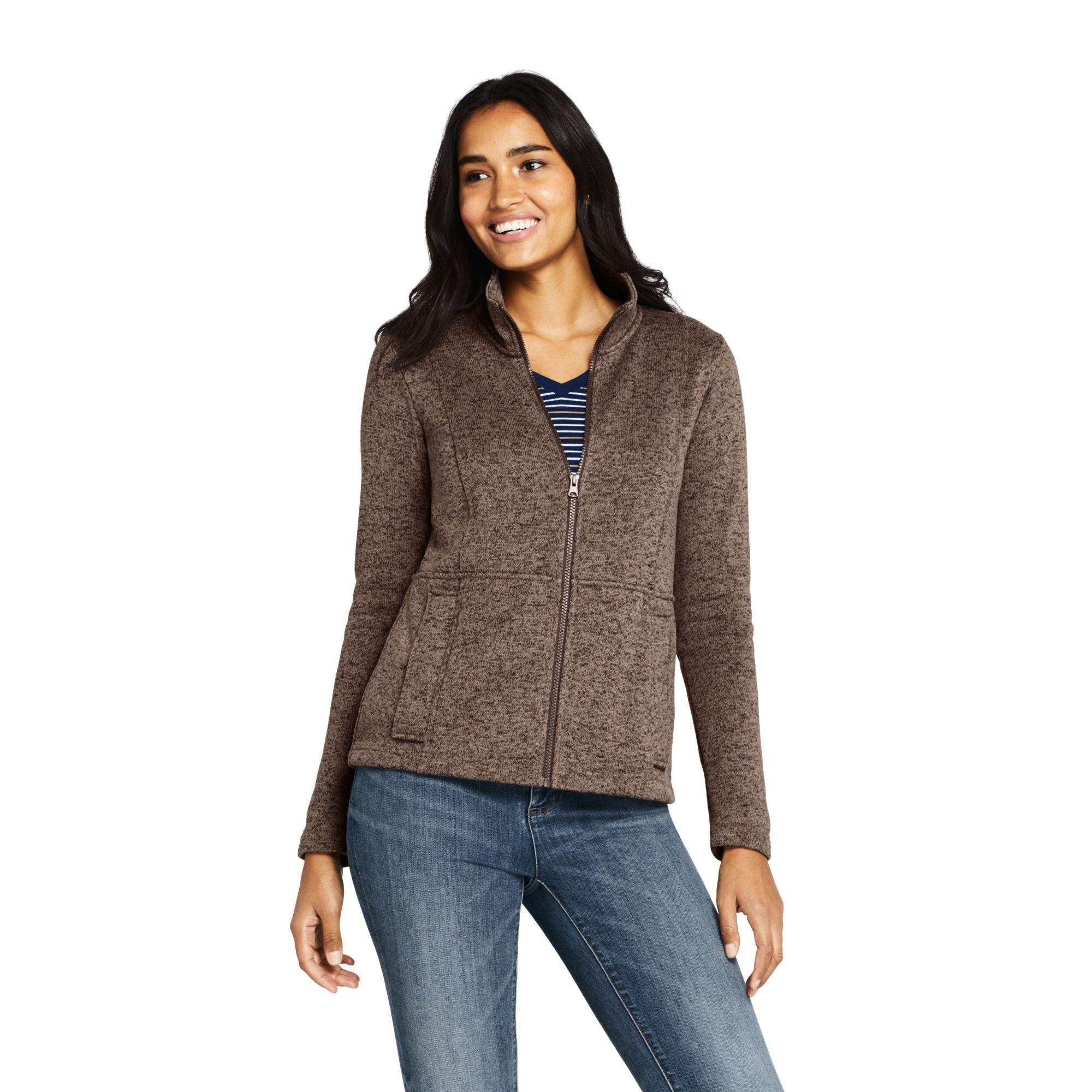 Lands' End Sweater Fleece Jacket in Brown Lyst