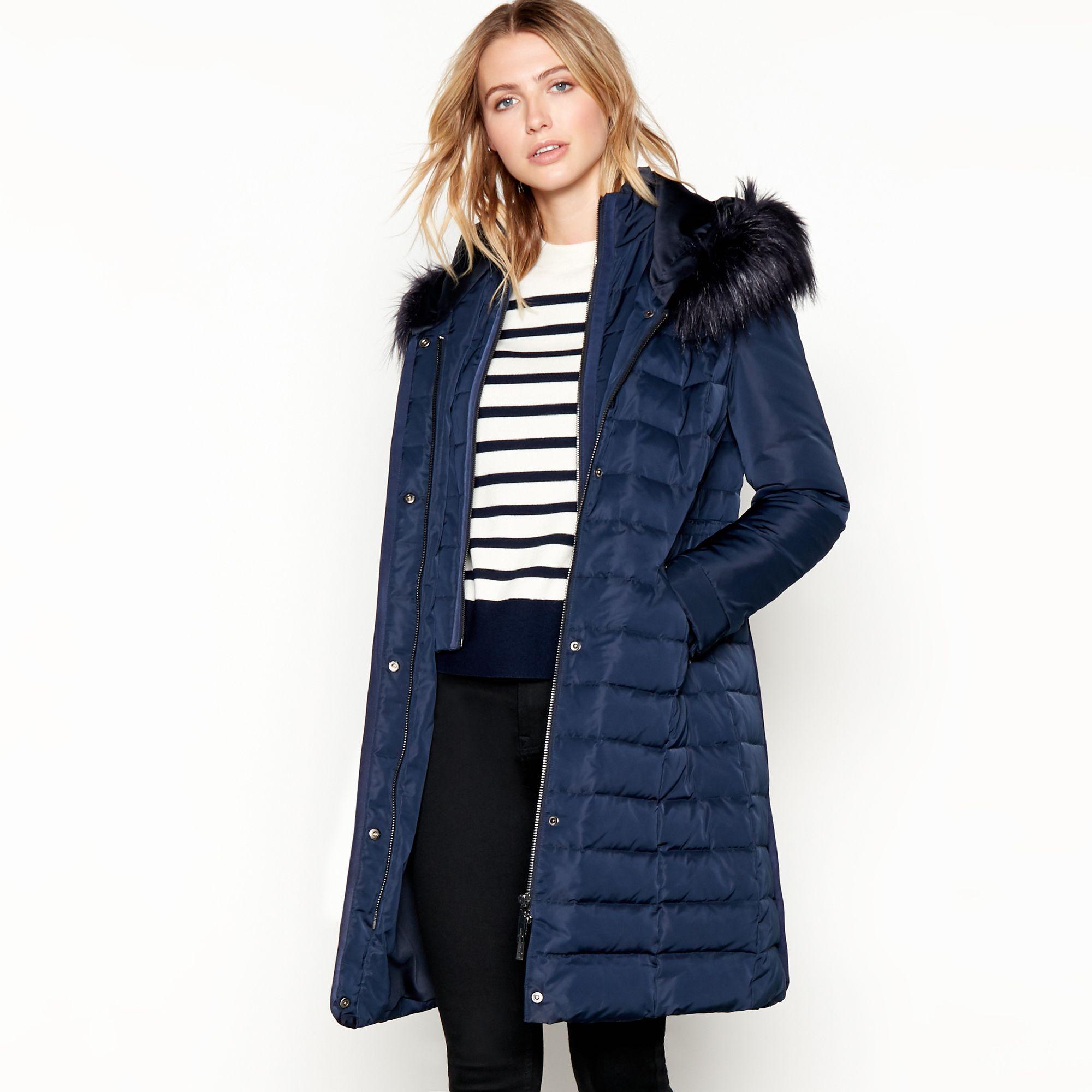 J By Jasper Conran Navy Glam Faux Fur Hooded Drawstring
