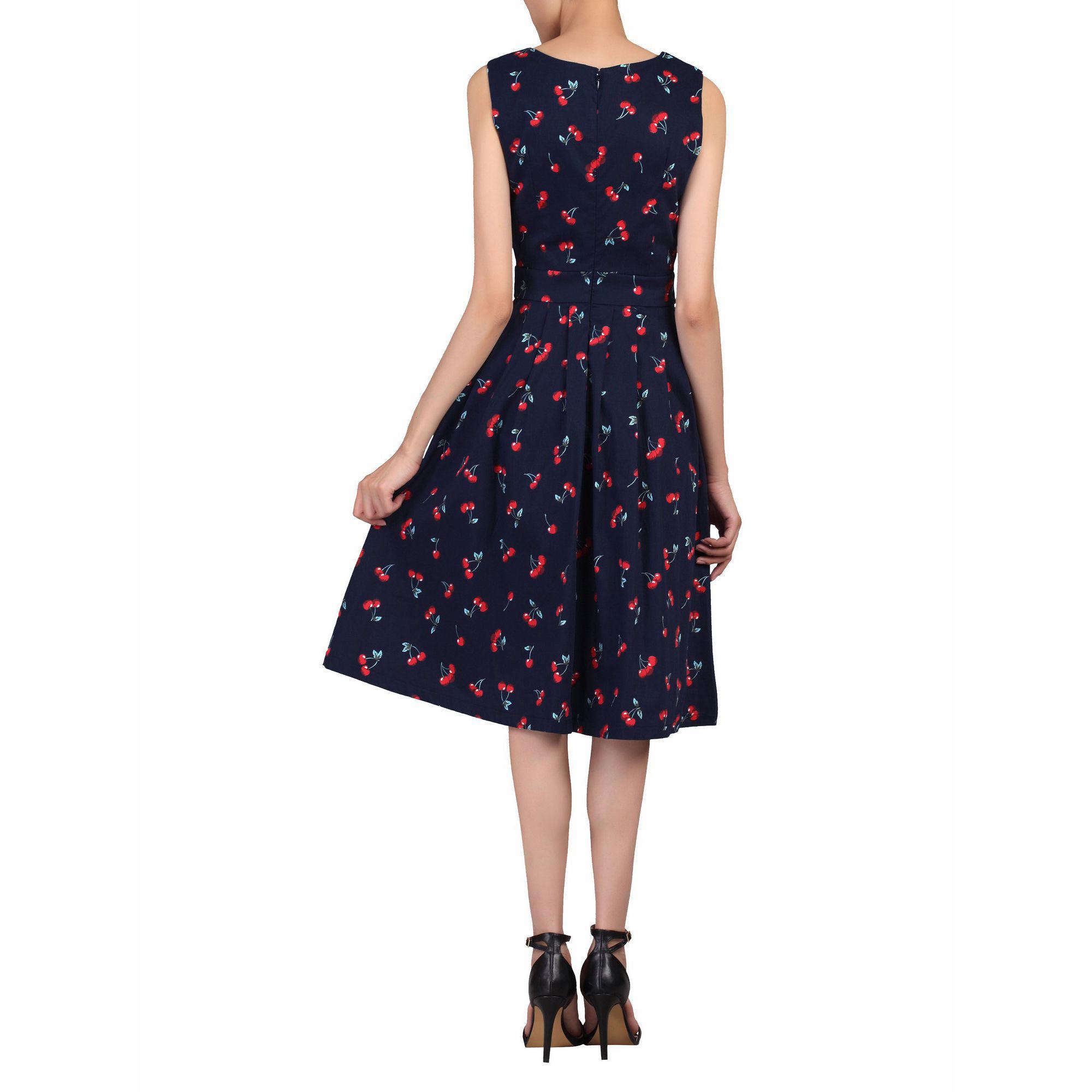 Jolie Moi Cotton Navy Floral Print Pleated 50s Dress in Blue - Lyst