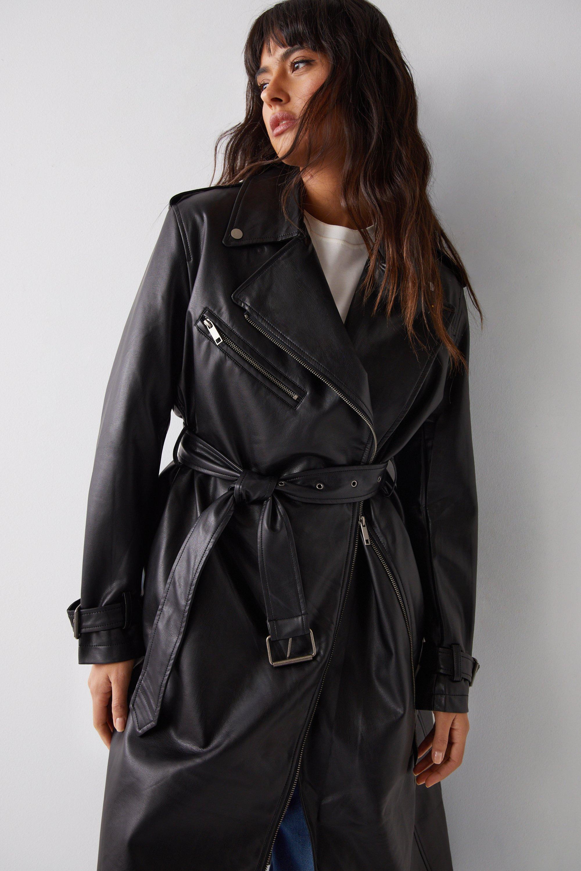 Warehouse faux leather trench 2024 coat