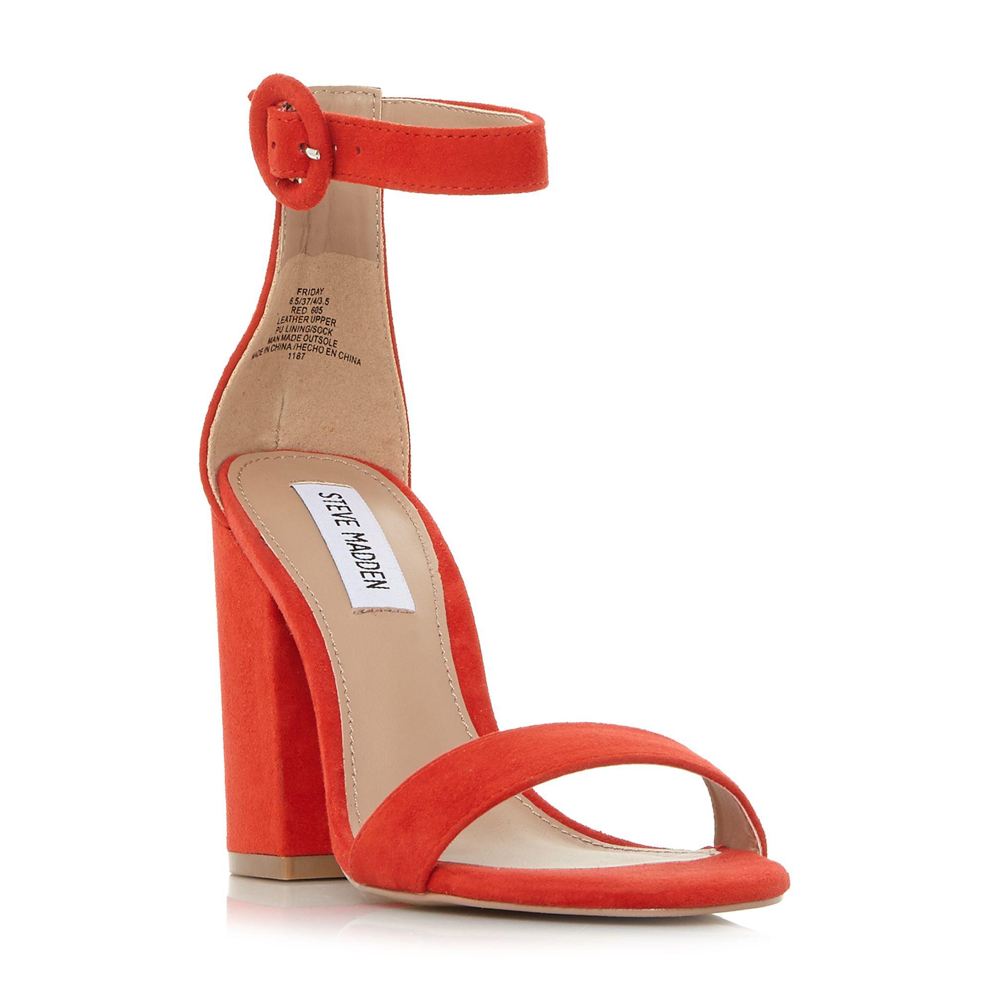 red mid block heel shoes