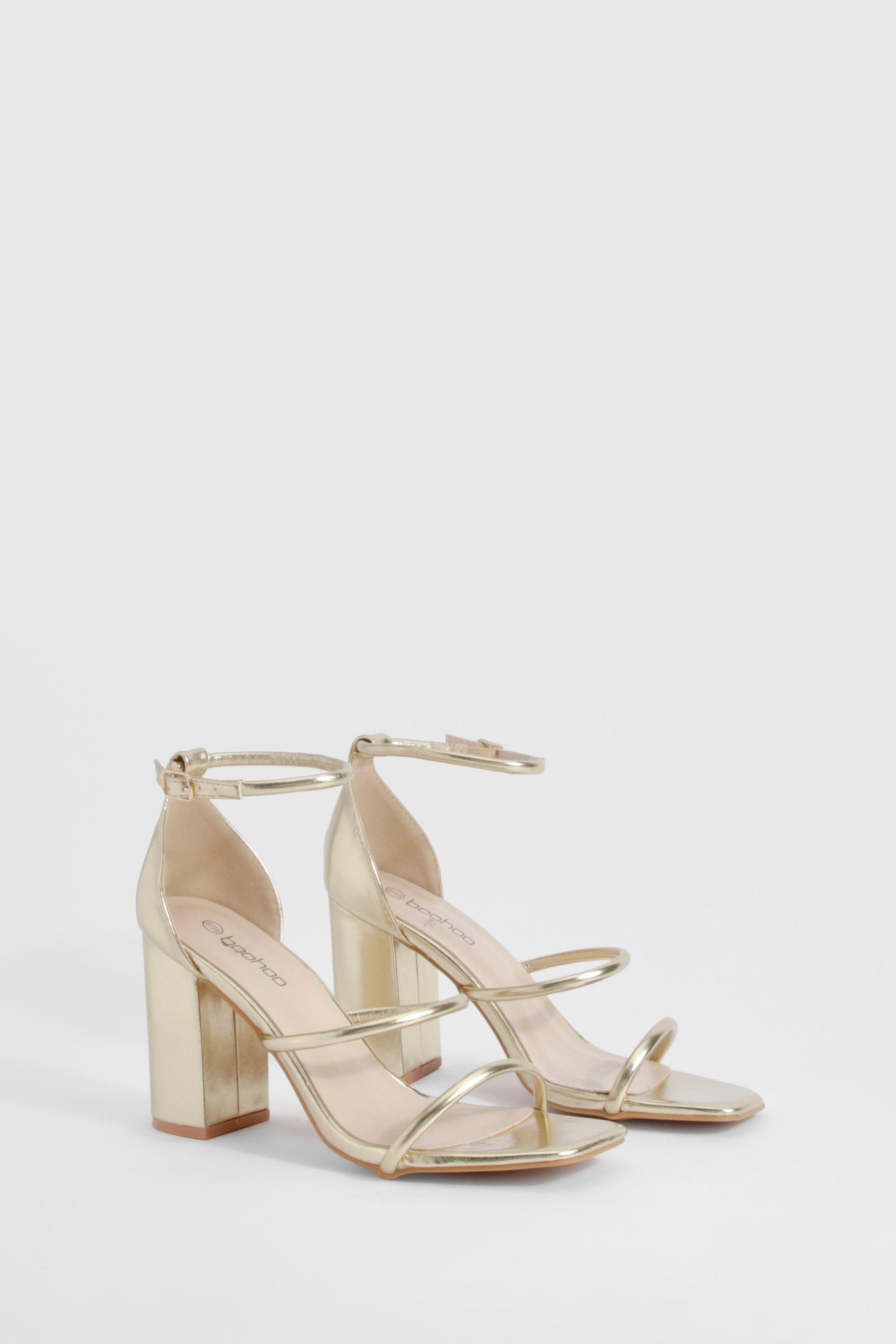 Boohoo Triple Strap Block Heel Sandals in White Lyst UK