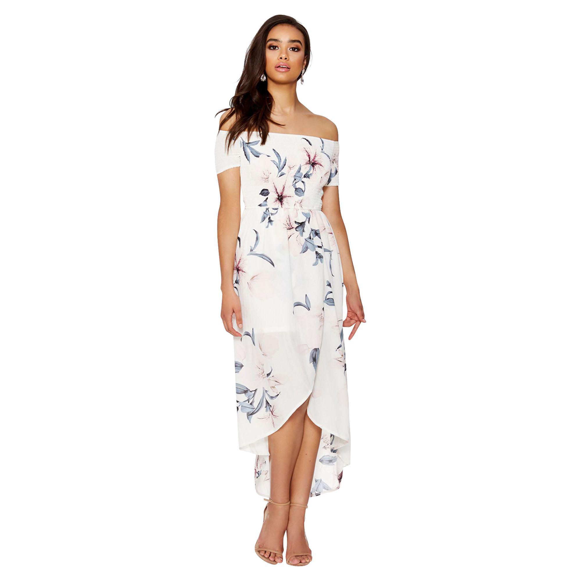 quiz pink floral wrap dip hem dress