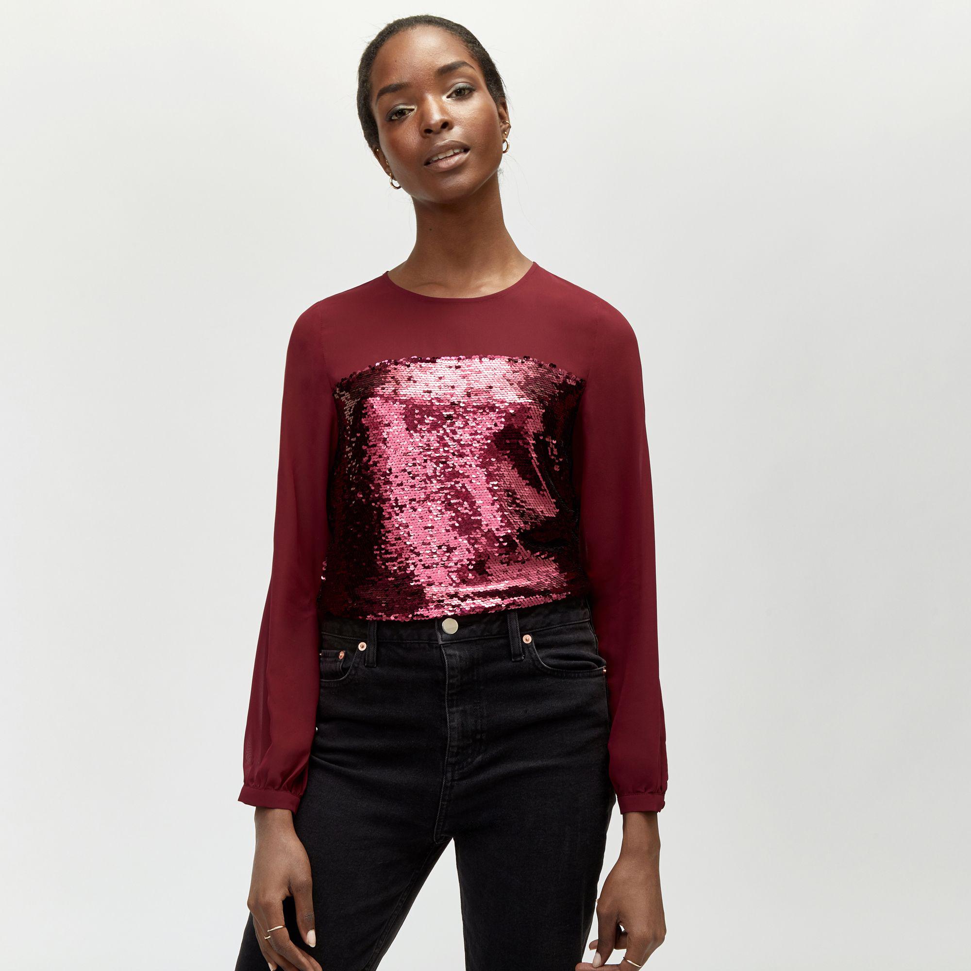 warehouse sheer sleeve sequin top