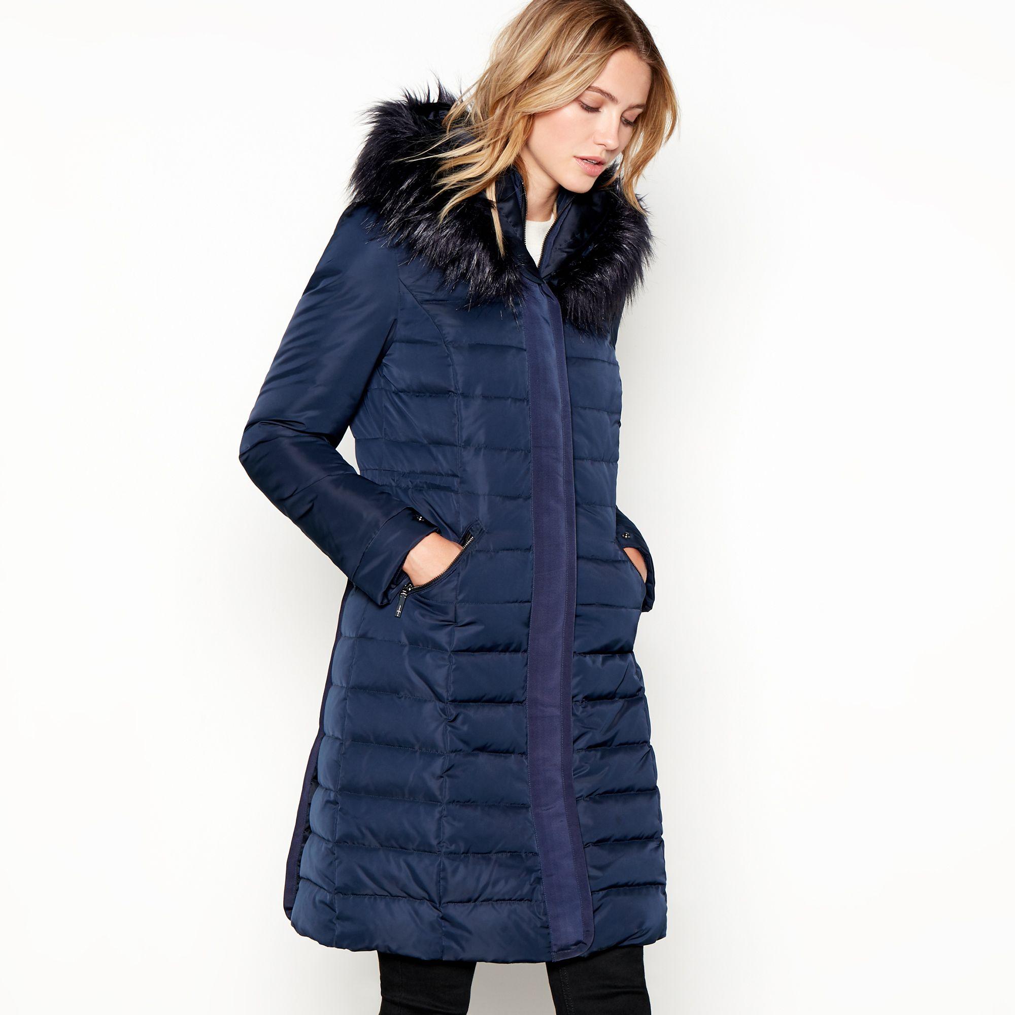 J By Jasper Conran Navy Glam Faux Fur Hooded Drawstring