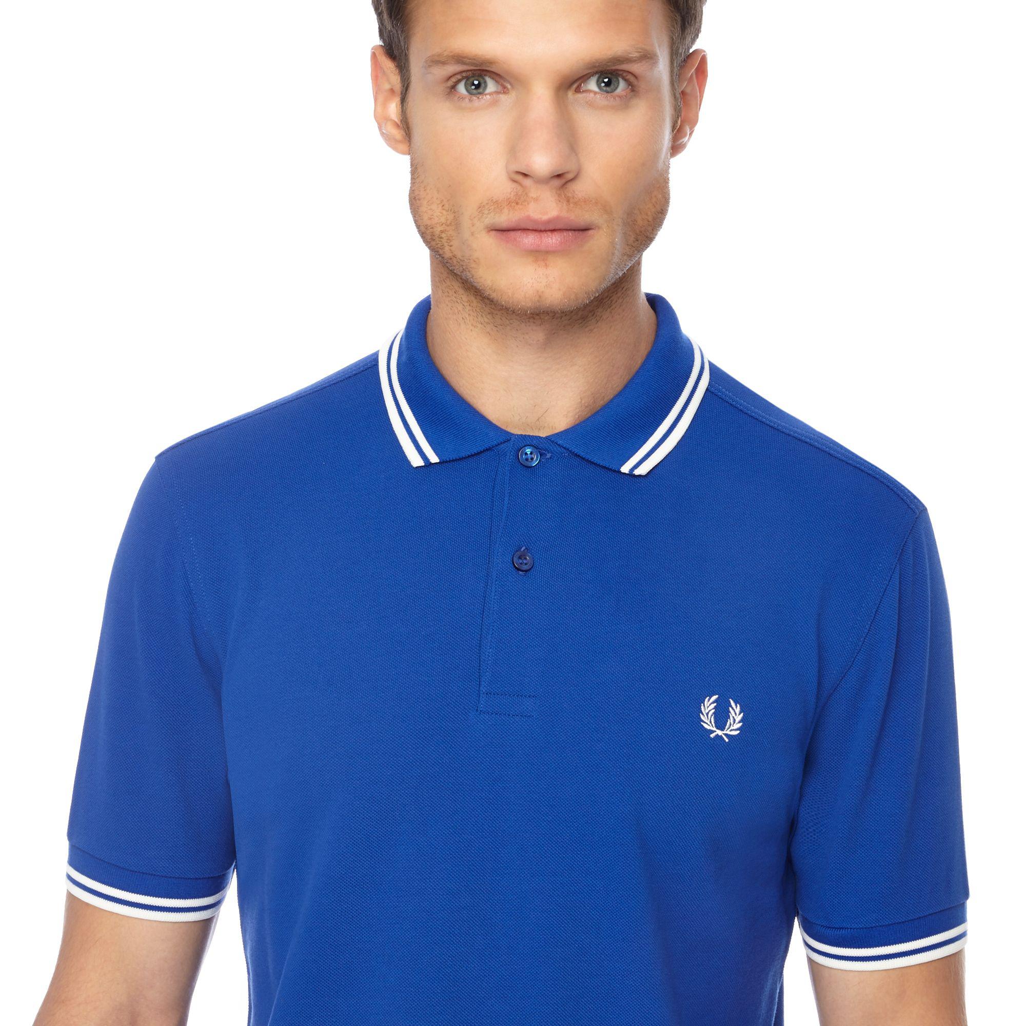 Fred Perry Cotton Bright Blue Tipped Embroidered Logo Polo Shirt for