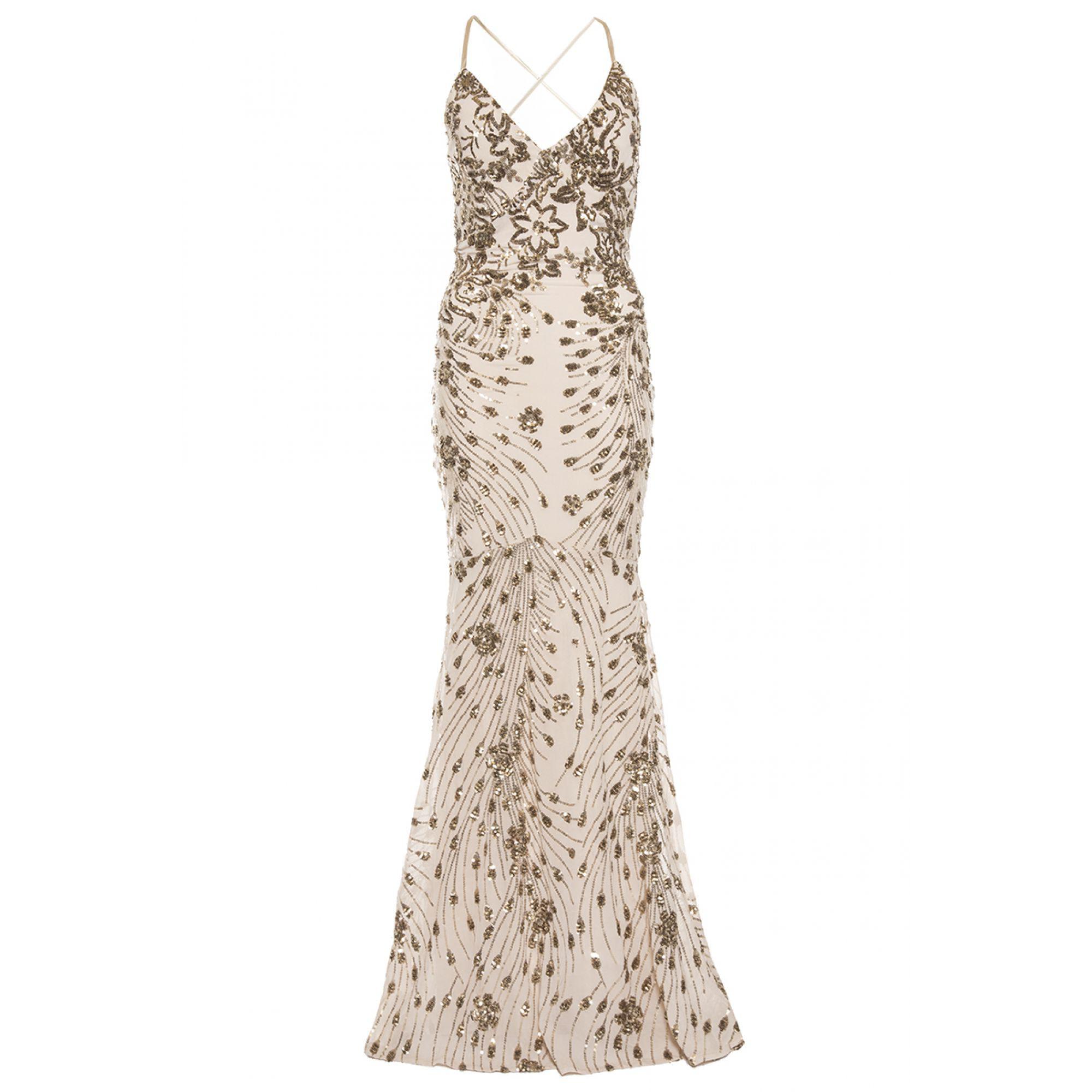 quiz champagne sequin embellished maxi dress