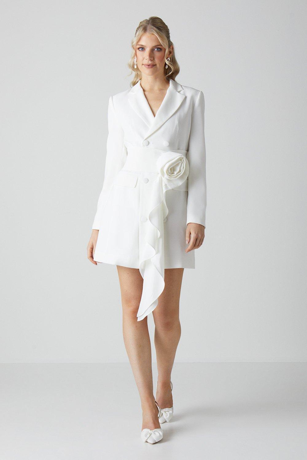 White belted blazer dress 2025