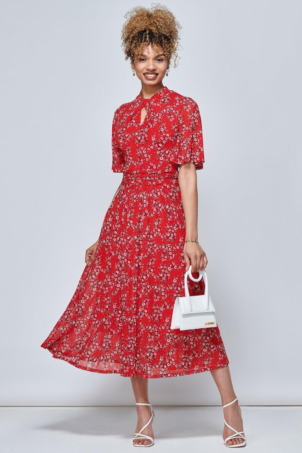 Jolie Moi Carina Key Hole Mesh Midi Dress in Red Lyst UK