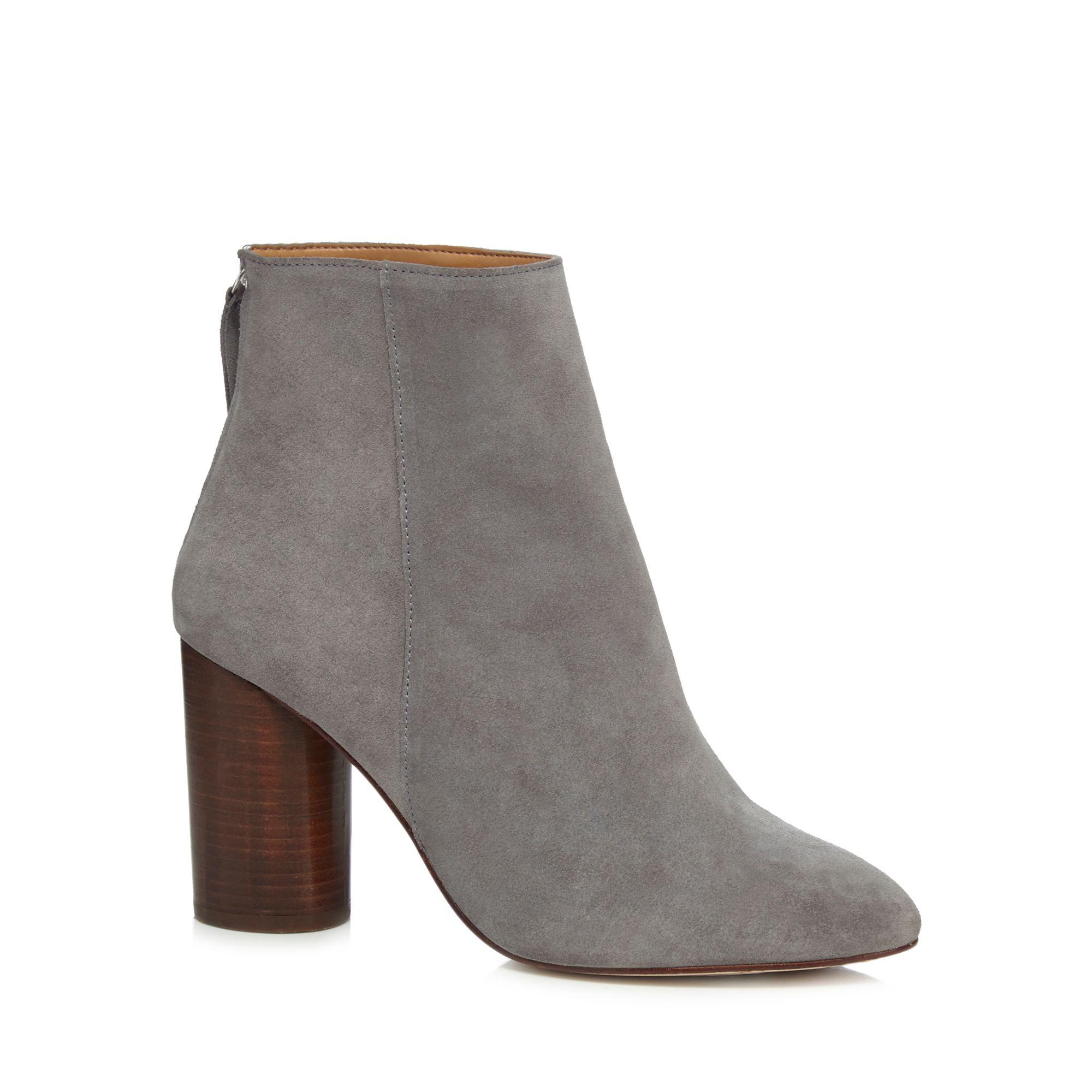 Grey Faith High Suede Block Ankle Boots Gray 'biscuit' Heel Grey Faith High Suede Block Ankle Boots Gray 'biscuit' Heel