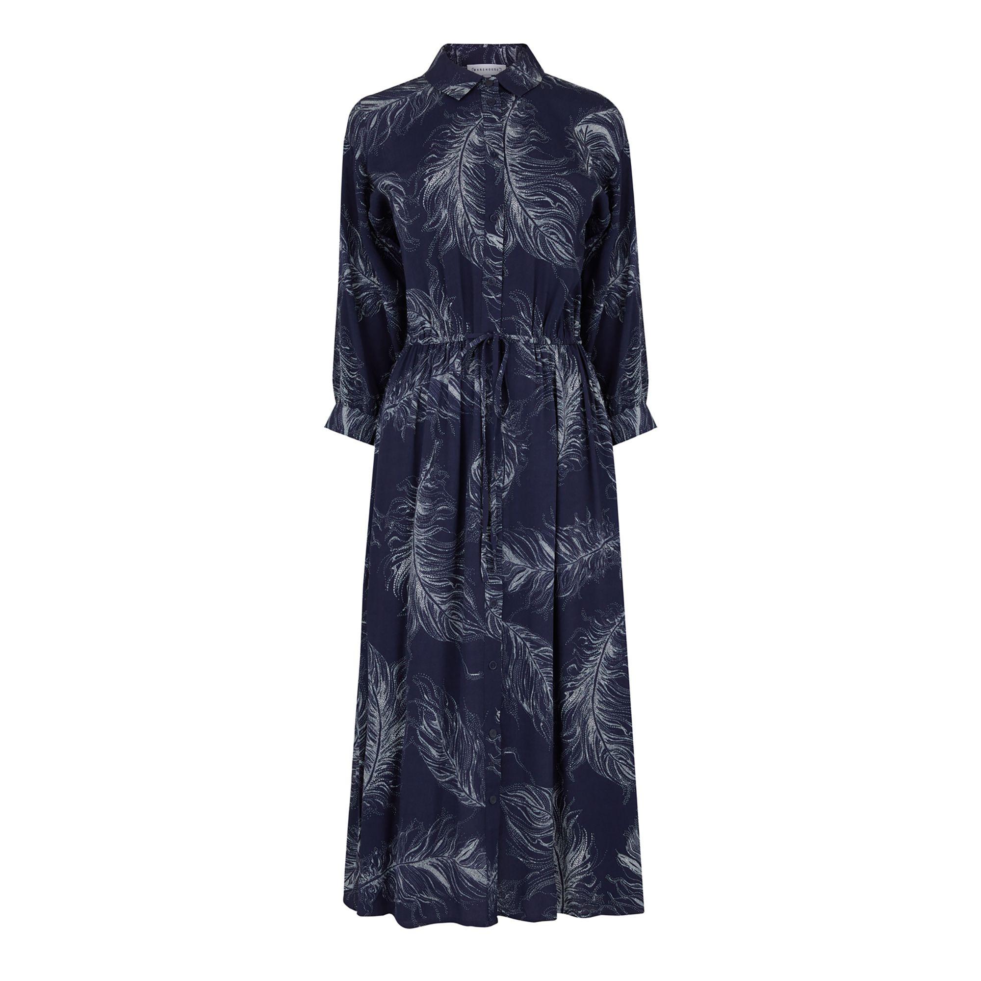 warehouse feather print midi shirt dress