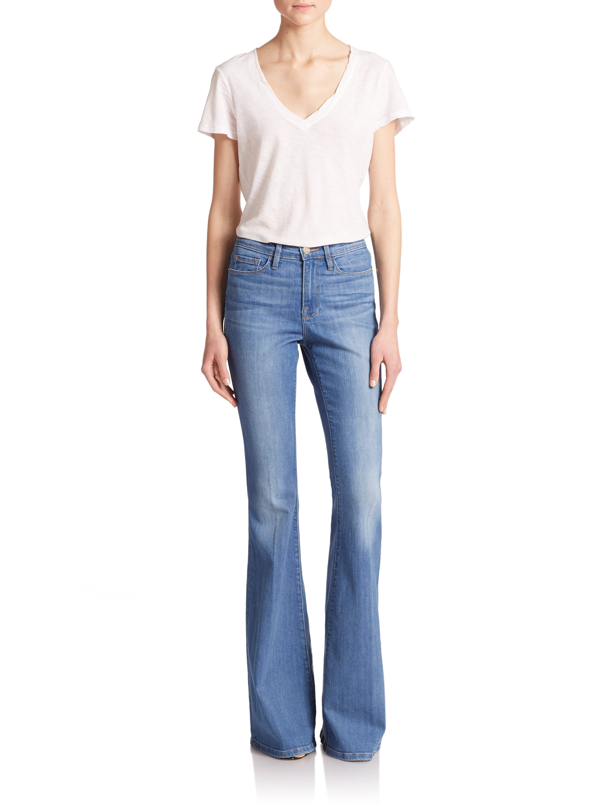 FRAME Le Forever Karlie Supermodel Length Flared Jeans in Blue | Lyst