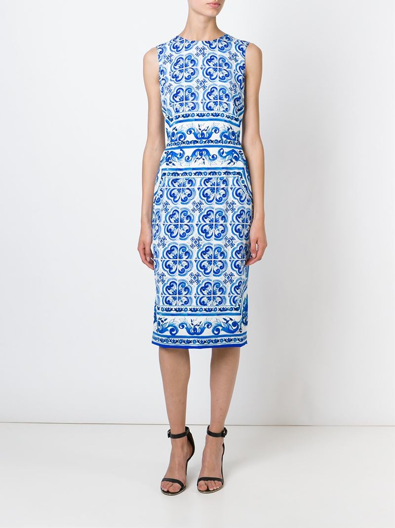 Dolce & Gabbana 'Majolica' Print Dress in Blue - Lyst