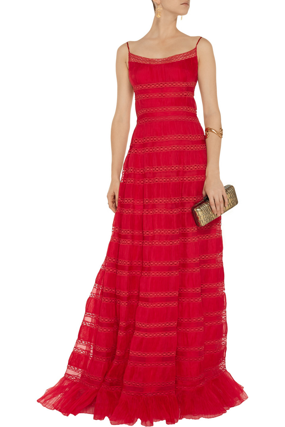 Oscar de la renta Pleated Silk-organza Gown in Red | Lyst