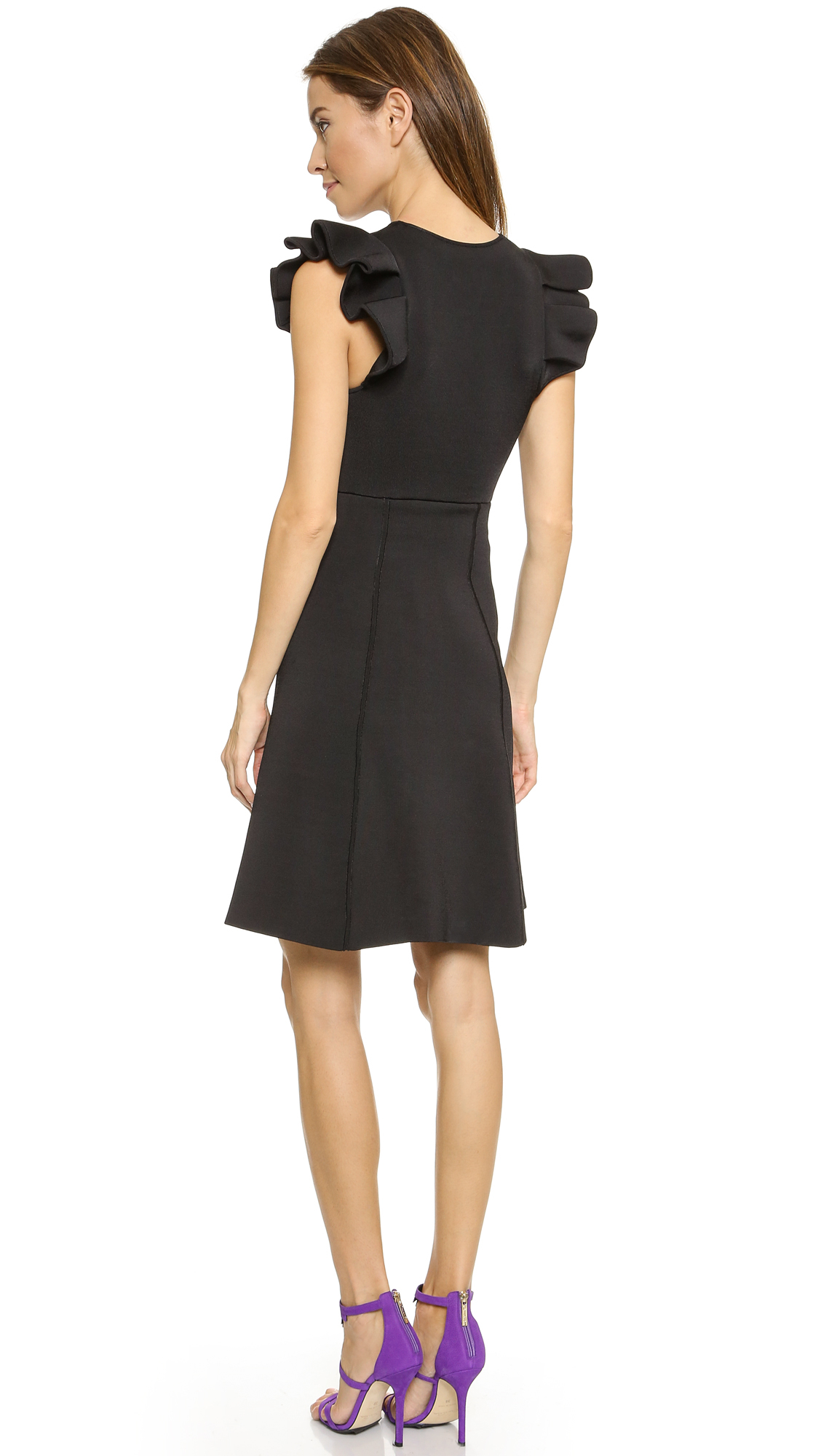 black ruffle sleeve dress