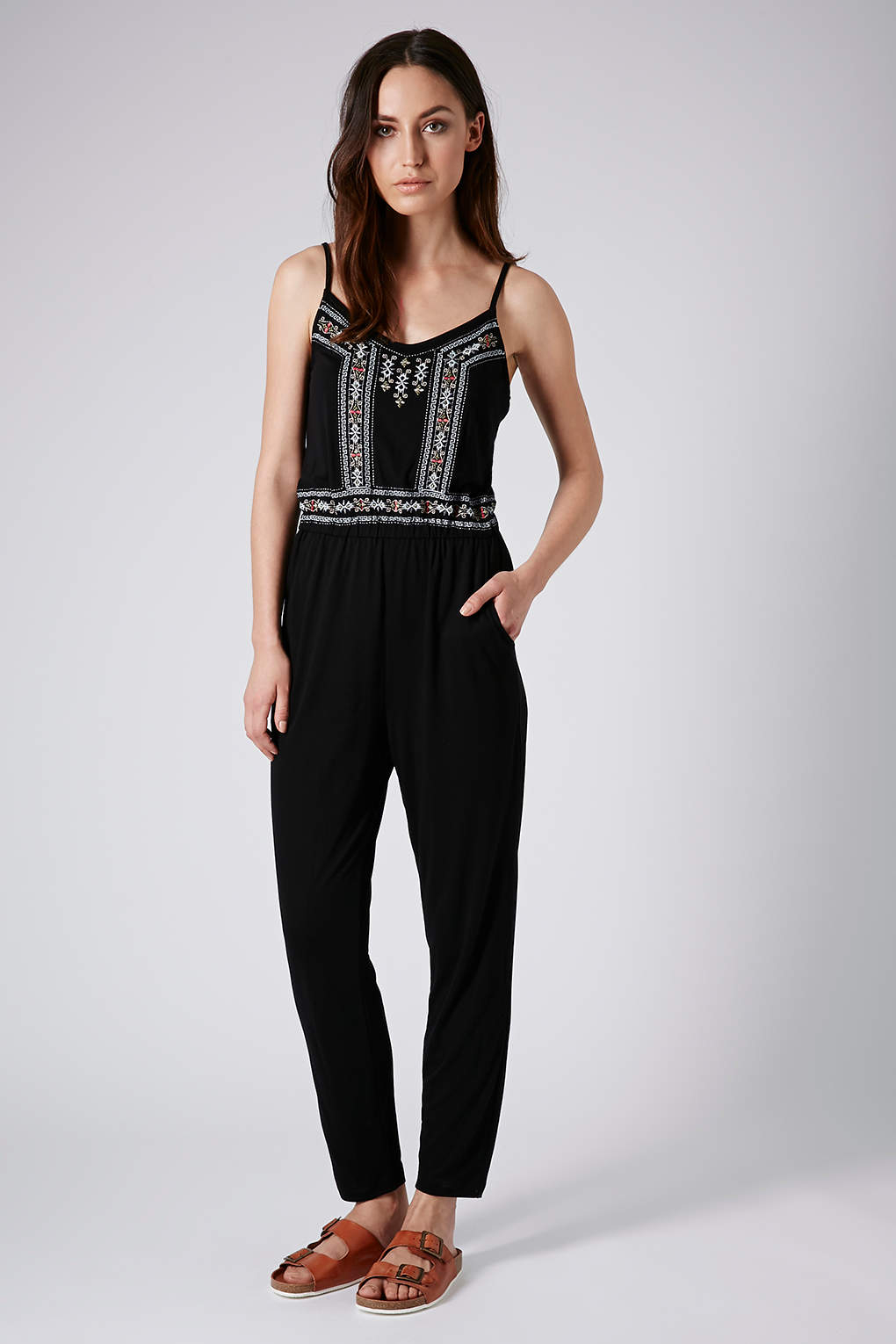 black embroidered jumpsuit