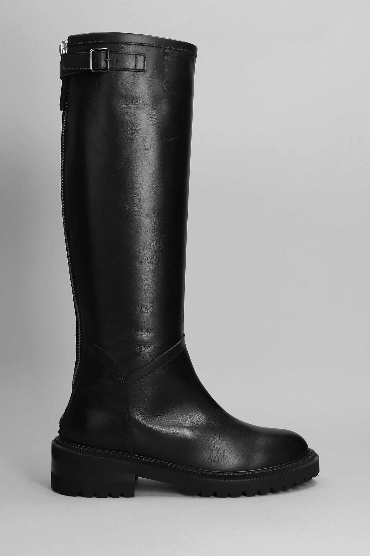 Via Roma 15 Low Heels Boots In Black Leather | Lyst