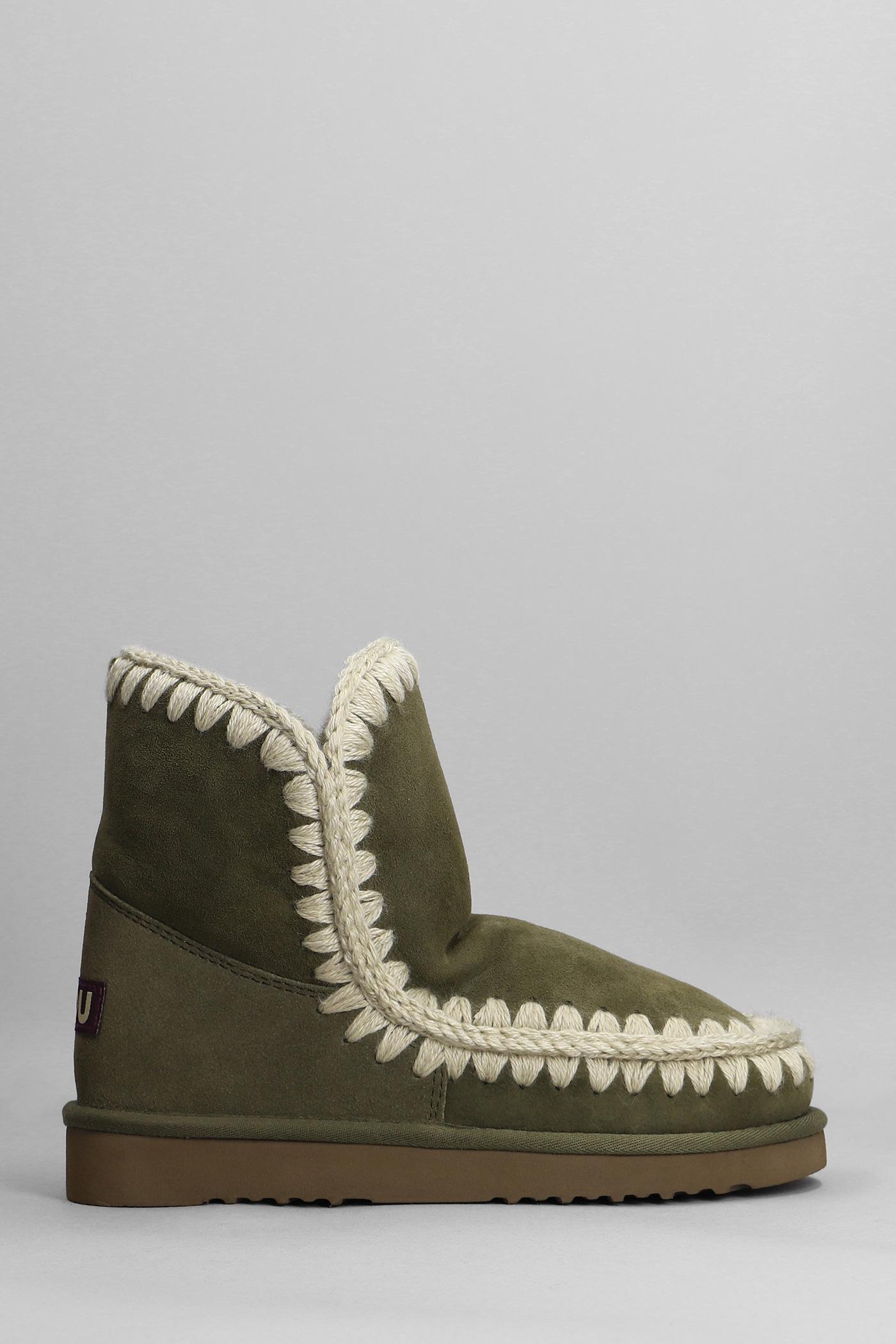 Mou Eskimo 18 Low Heels Ankle Boots In Green Suede | Lyst