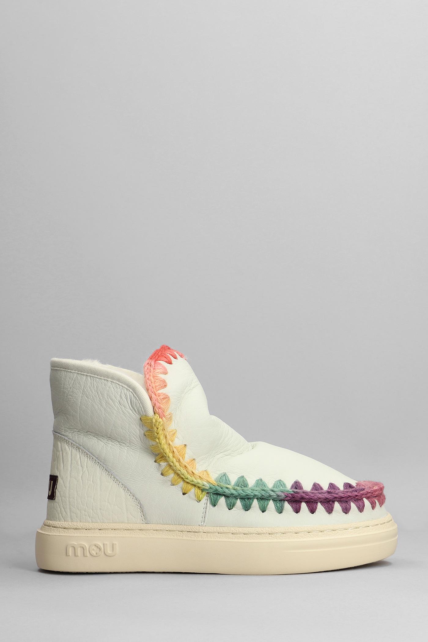 Mou Eskimo Sneaker Bold Low Heels Ankle Boots In White Leather in Metallic  | Lyst
