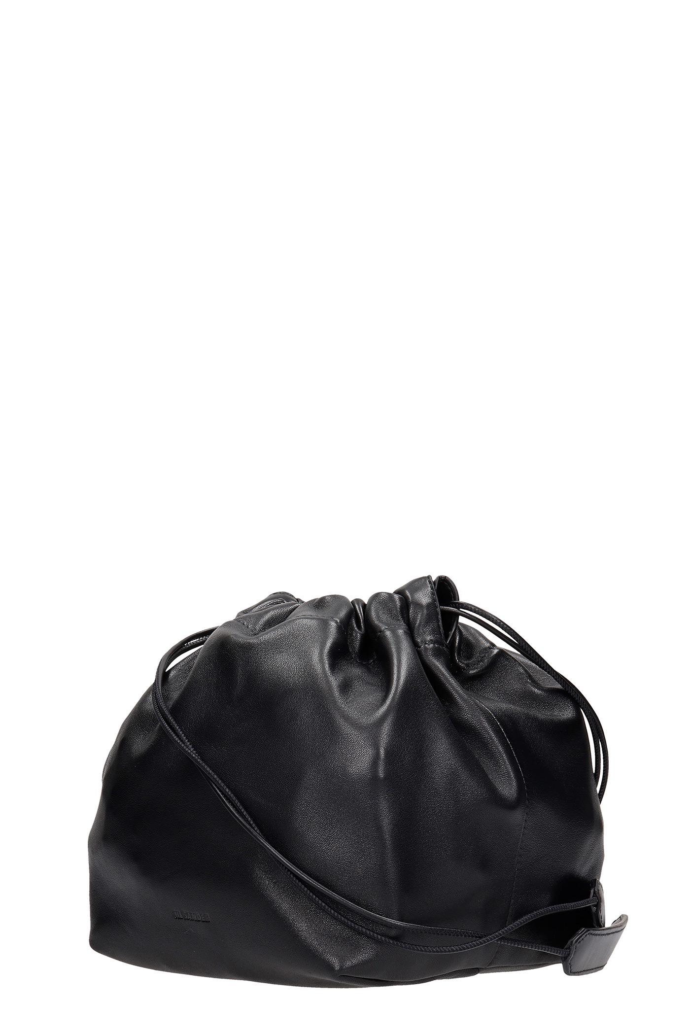 Jil Sander Drawstring Shoulder Bag In Black Leather - Lyst