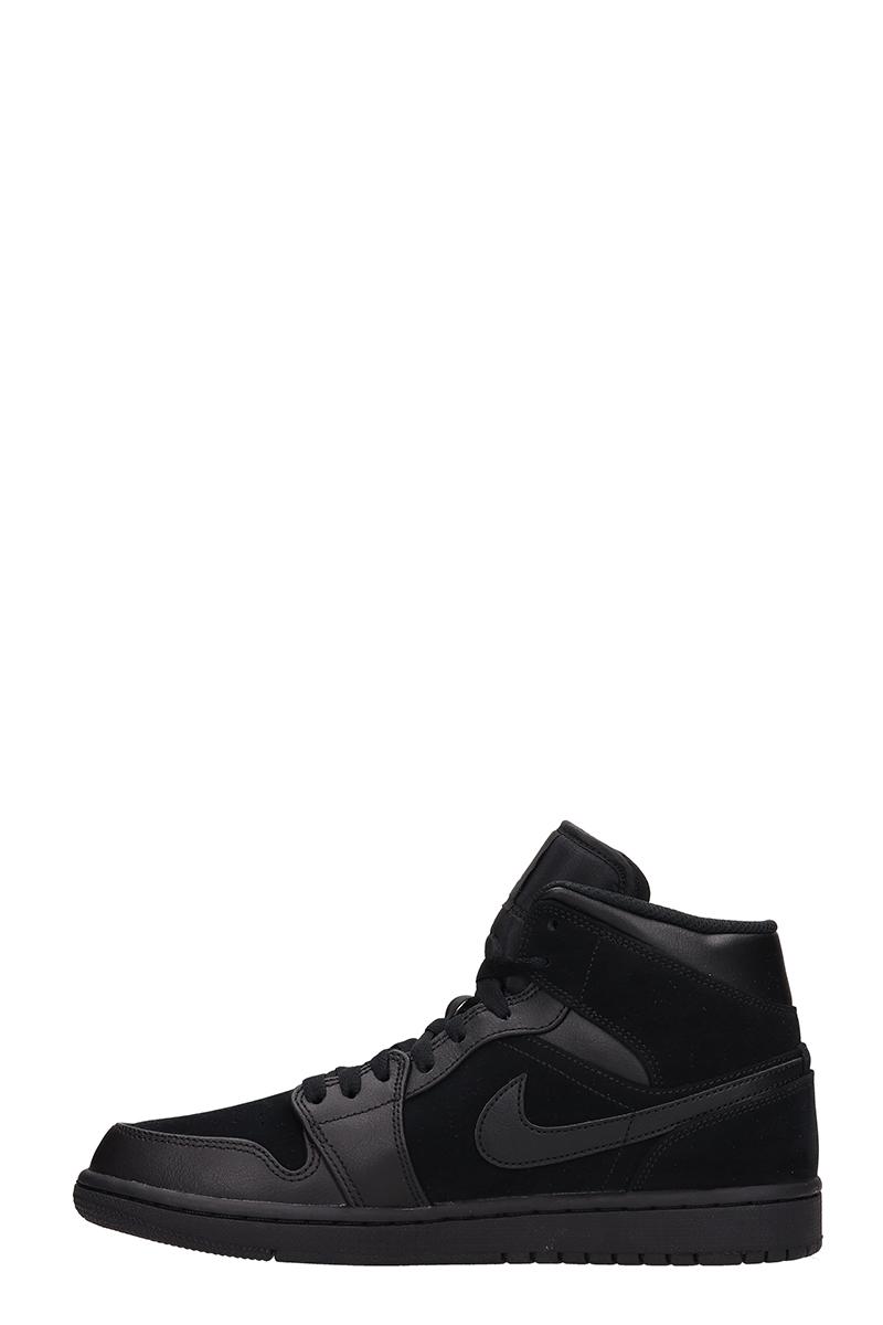 Nike Air Jordan 1 Leather Suede Sneakers in Black for Men Lyst