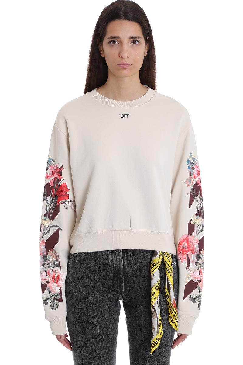 Off-White c/o Virgil Abloh Cream Printed Cotton-jersey Sweatshirt in  Natural | Lyst