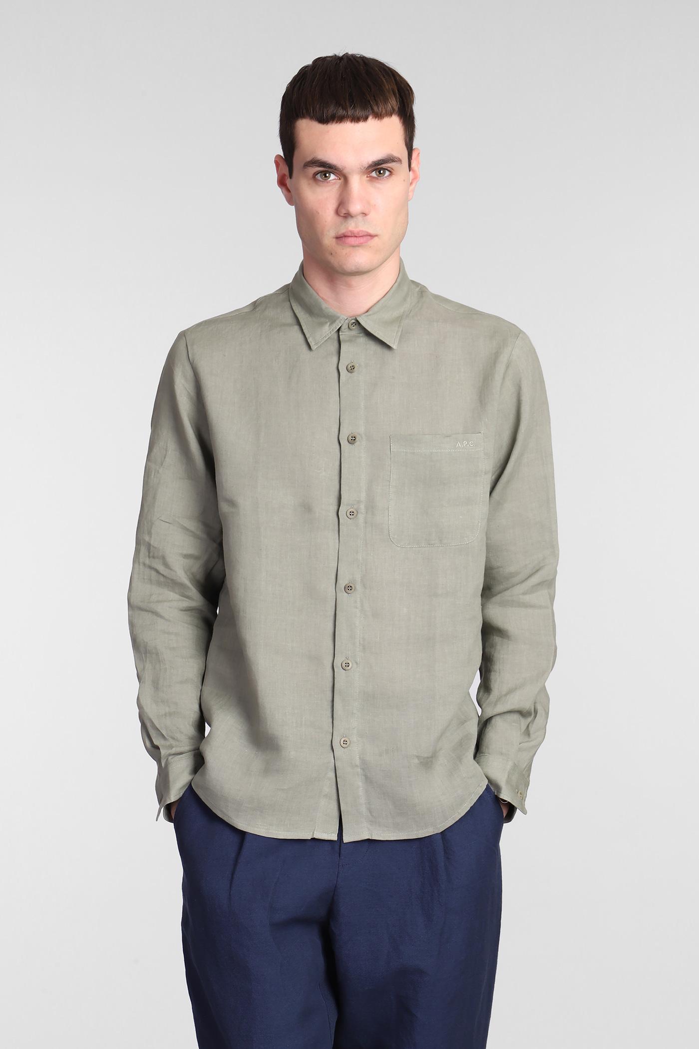 A.P.C. Cassel Shirt In Green Linen in Gray for Men | Lyst