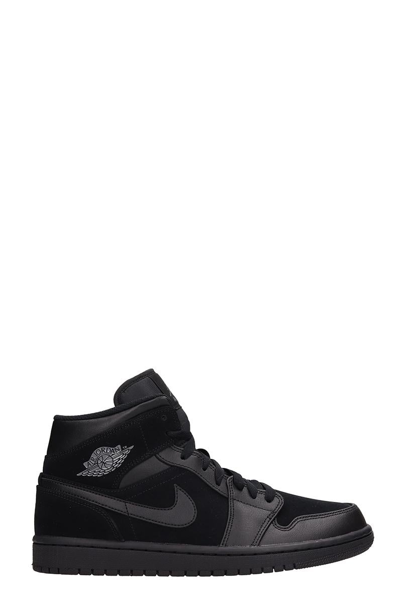 Nike Air Jordan 1 Mid Leather And Suede Sneakers in Black for Men