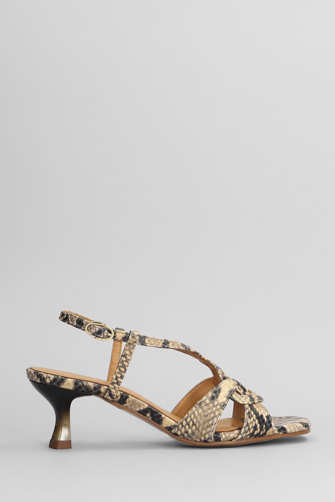 サンダル・ミュール Leather Python Print Platform Sandals Authentic Saint Laurent Metallic Black/Gold Python Embossed