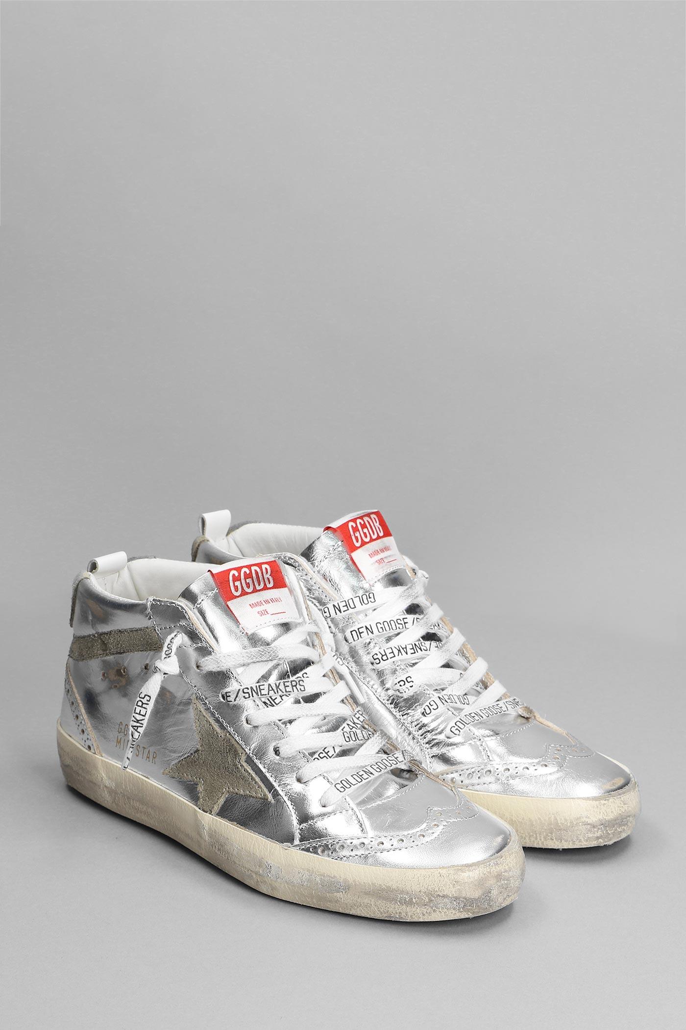 Golden Goose Mid Star Sneakers In Silver Leather in White | Lyst