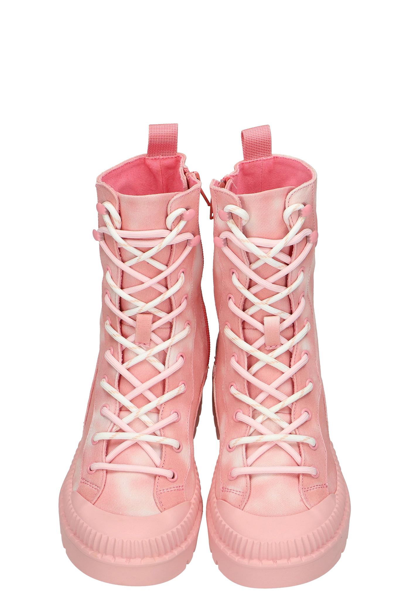 Versace Jeans Couture Combat Boots In Rose-pink Canvas | Lyst
